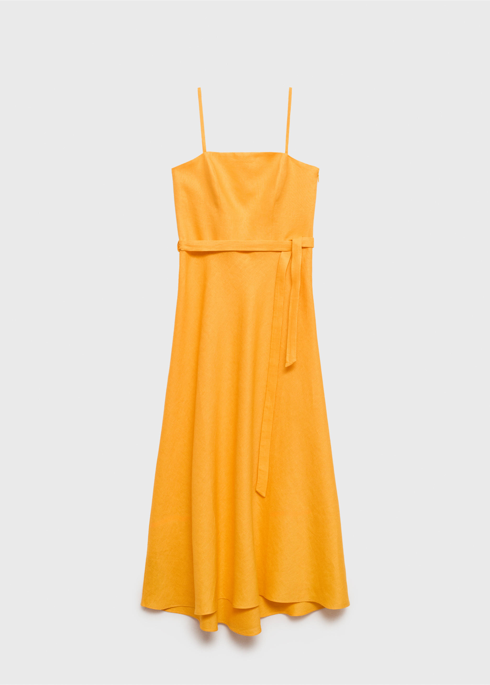 Bow linen-blend dress - Article without model, Orange. Ref: 17081135-00.