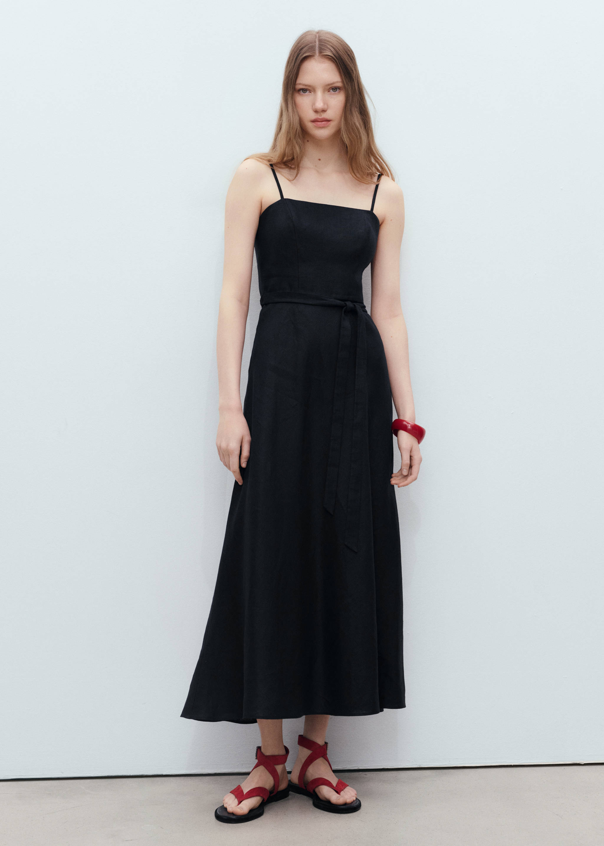 Bow linen-blend dress - General plane