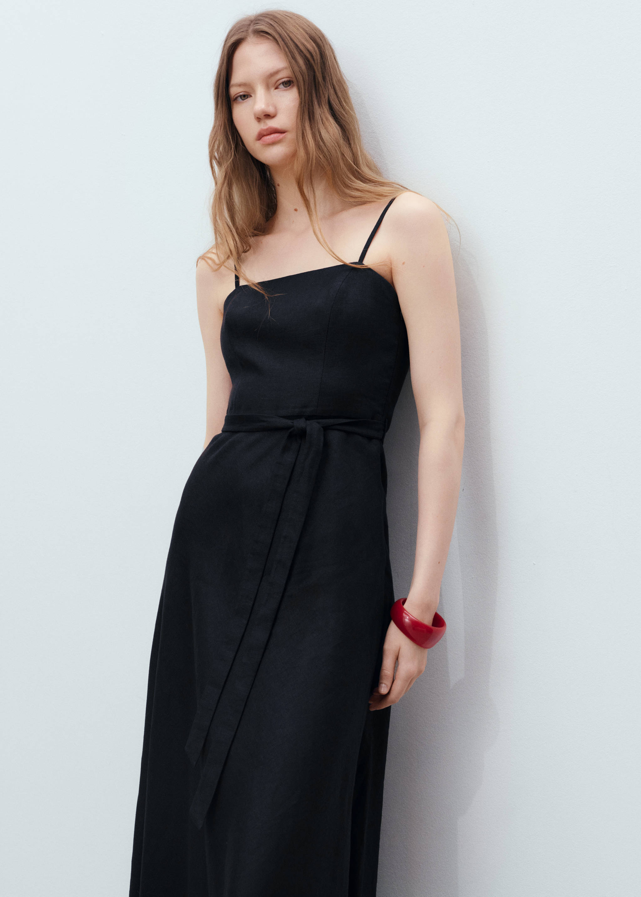 Bow linen-blend dress - Medium plane