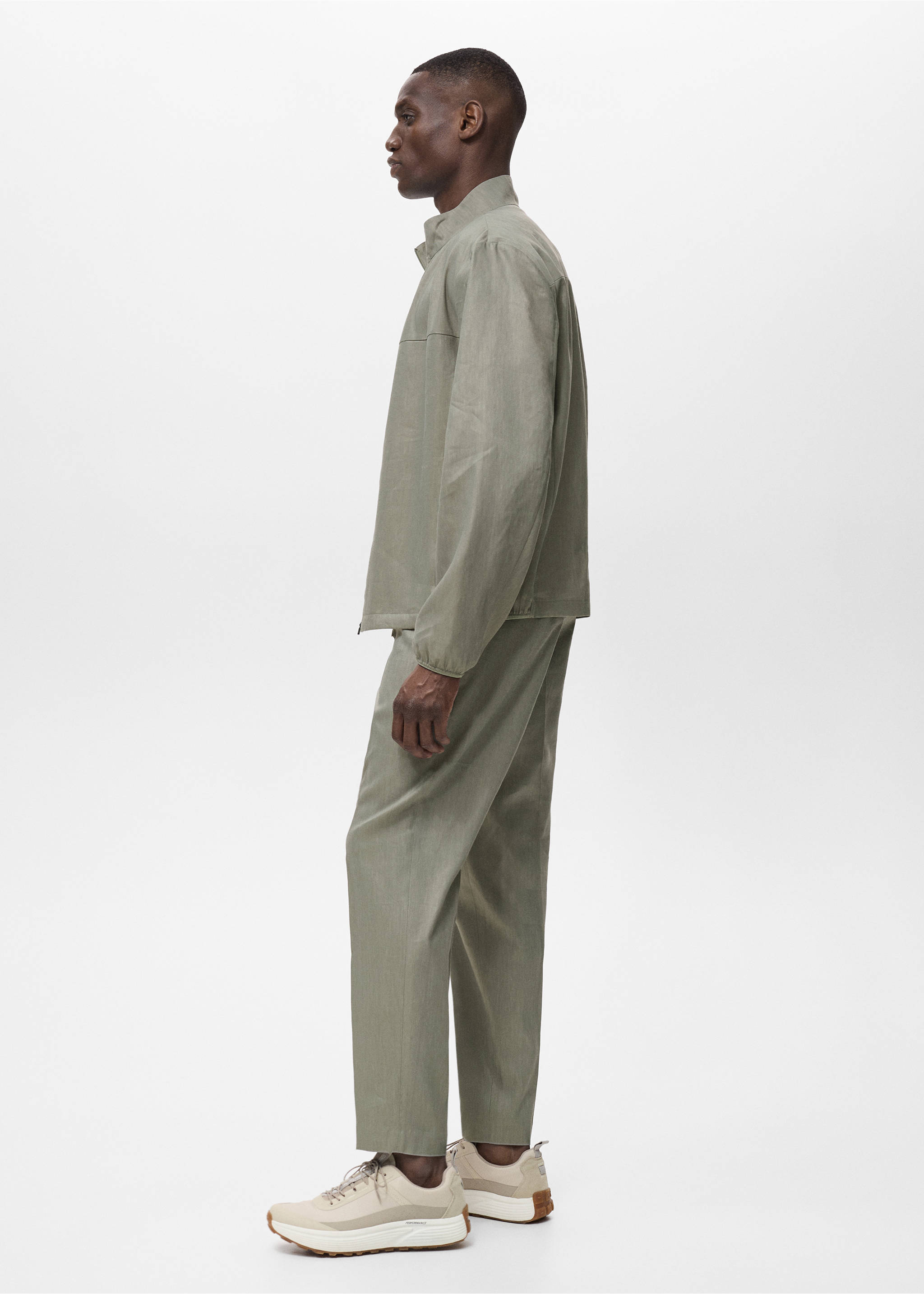 Pleated linen trousers - Details of the article 2, Olive Green. Ref: 17081136-00.
