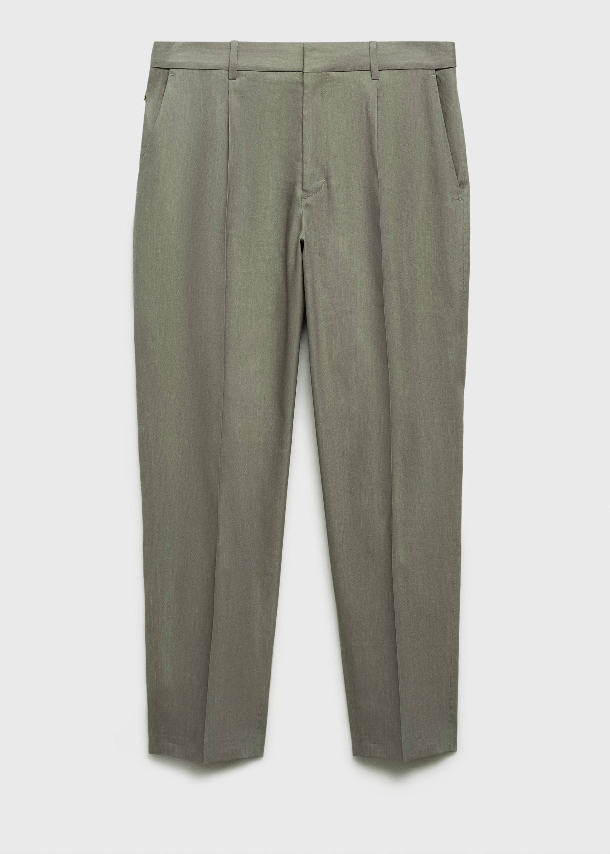 Pleated linen trousers - Article without model, Olive Green. Ref: 17081136-00.