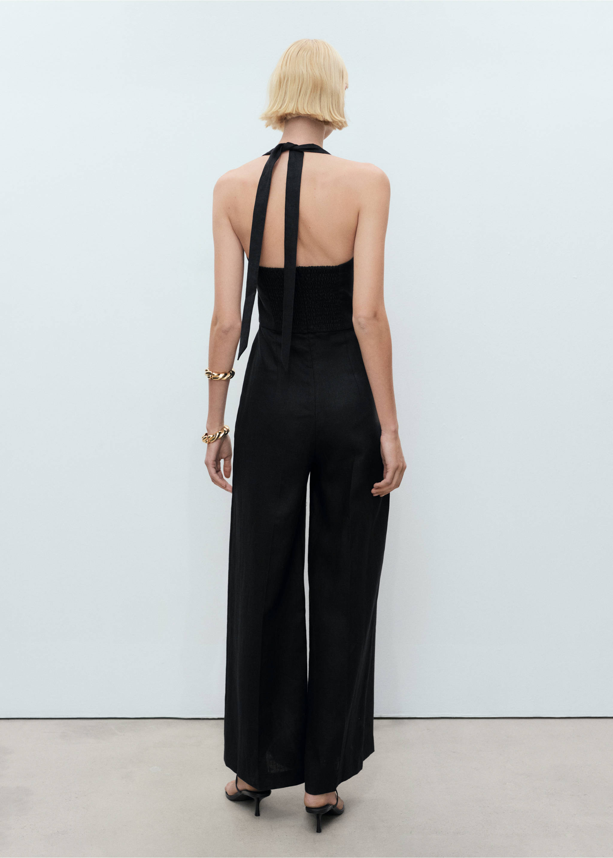 Linen halter jumpsuit - Reverse of the article, Black. Ref: 17081137-00.
