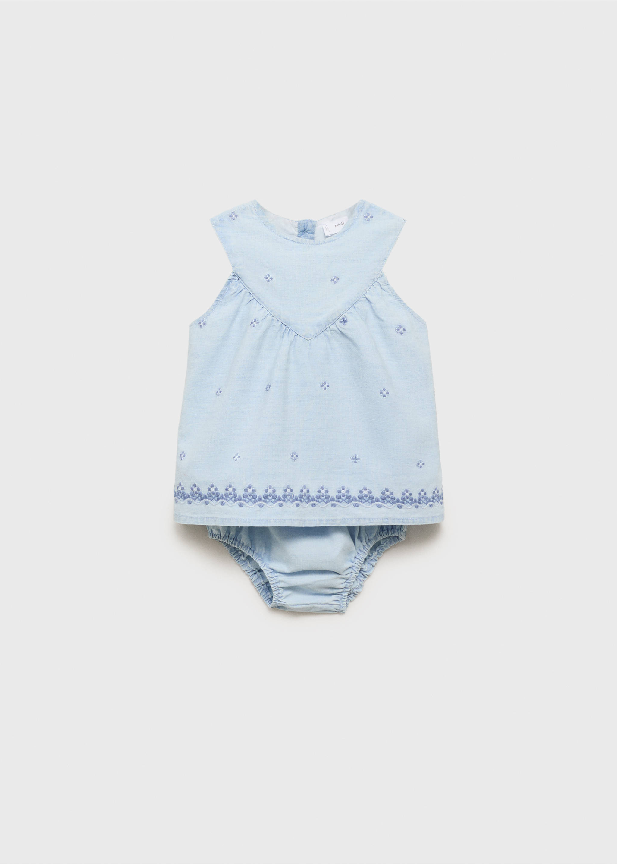 Dress and frog with embroidered details - Article without model, Light Blue. Ref: 17081139-00.
