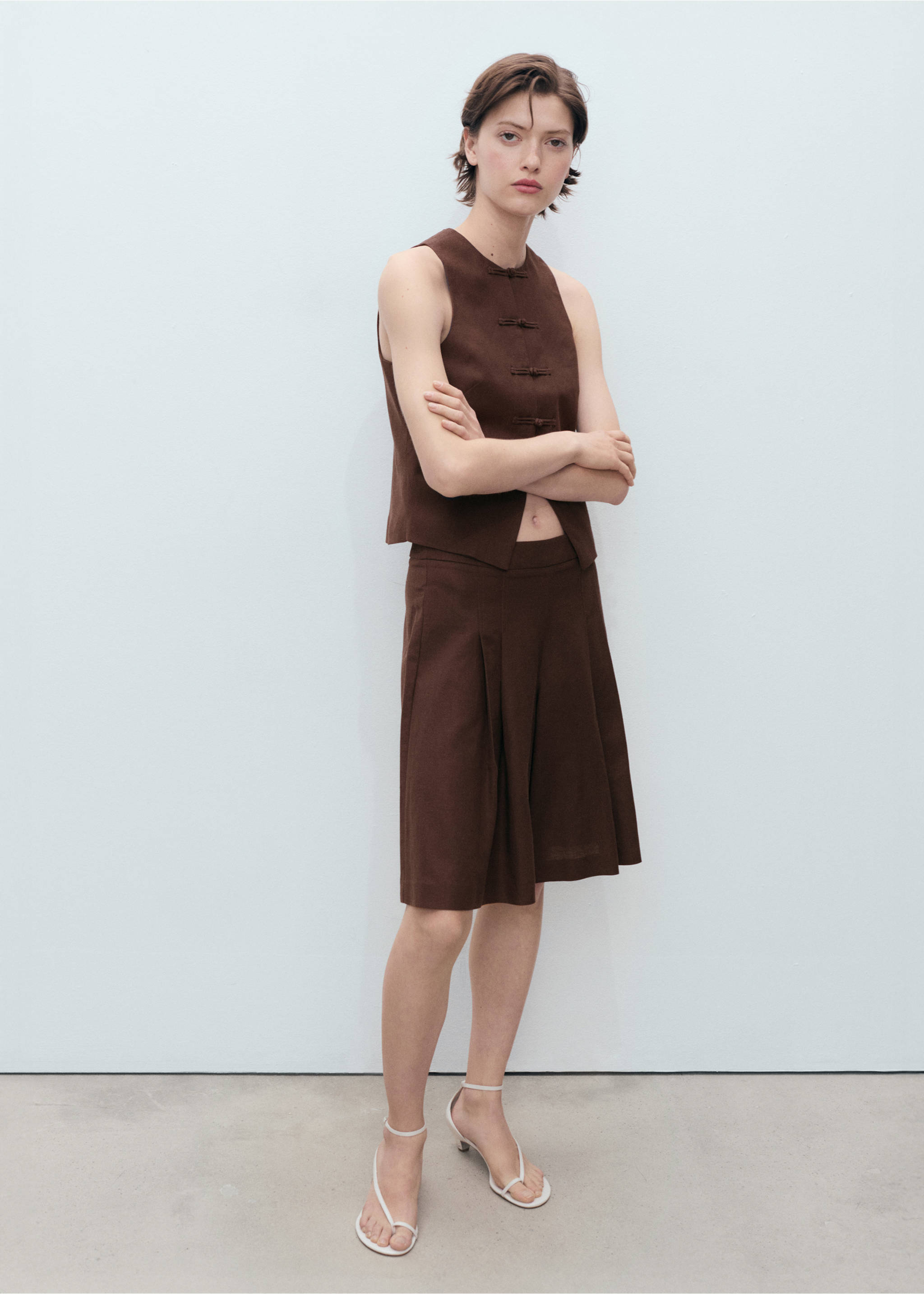 Linen-blend suit bermuda shorts - General plane, Chocolate. Ref: 17081141-00.