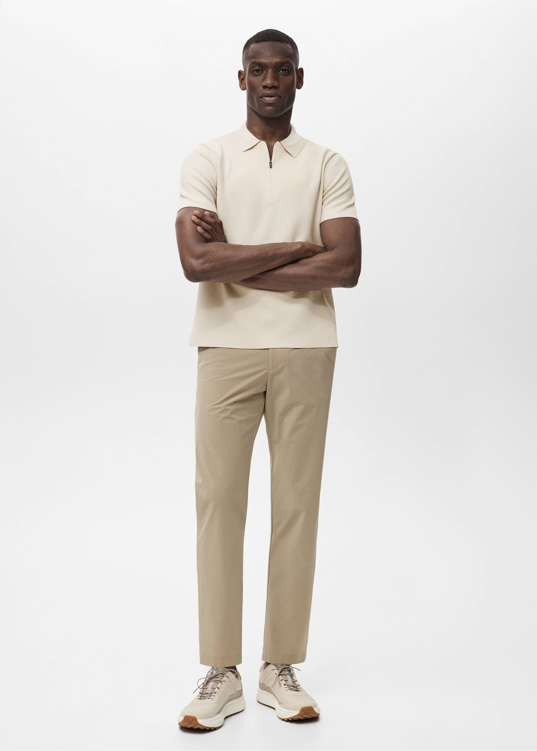 COOLMAX® fine-knit polo shirt with zip - General plane, Beige. Ref: 17081149-00.