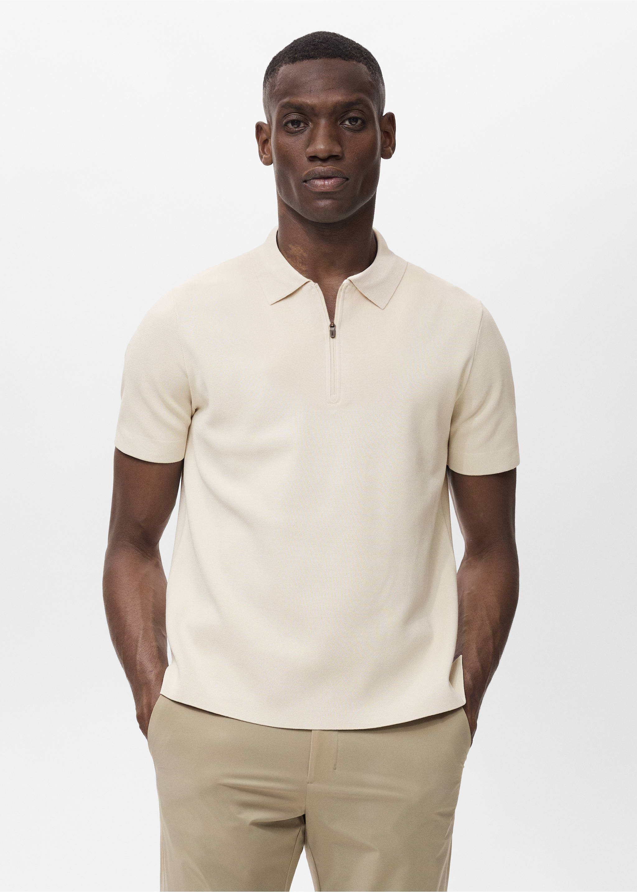 COOLMAX® fine-knit polo shirt with zip - Medium plane, Beige. Ref: 17081149-00.