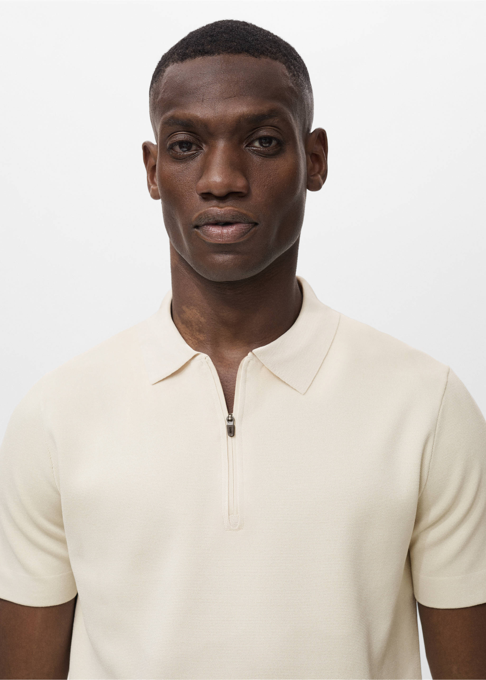 COOLMAX® fine-knit polo shirt with zip - Details of the article 1, Beige. Ref: 17081149-00.