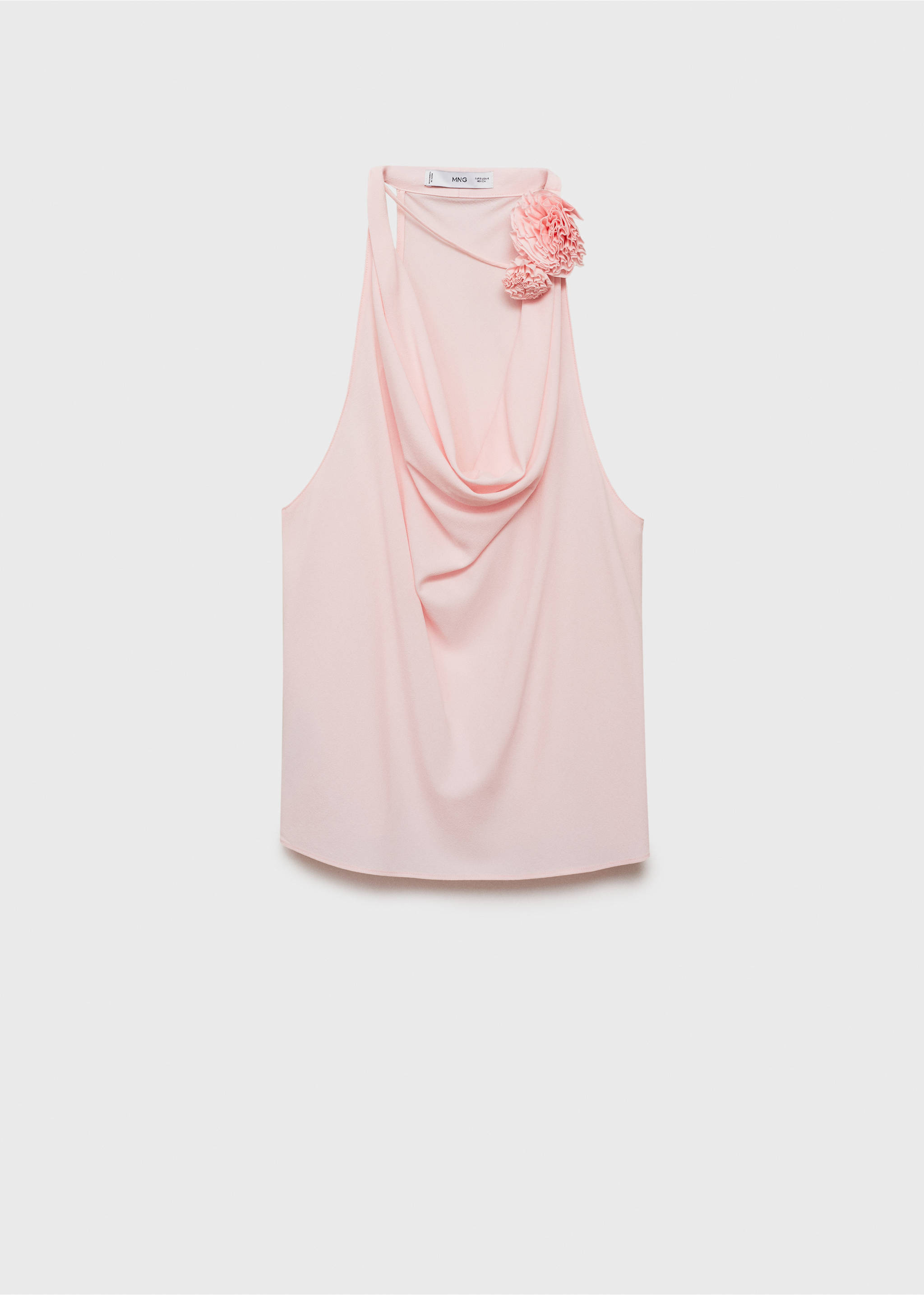 Blouse drapée détail fleurs - Article sans modèle, Rose pastel. Ref: 17081150-00.