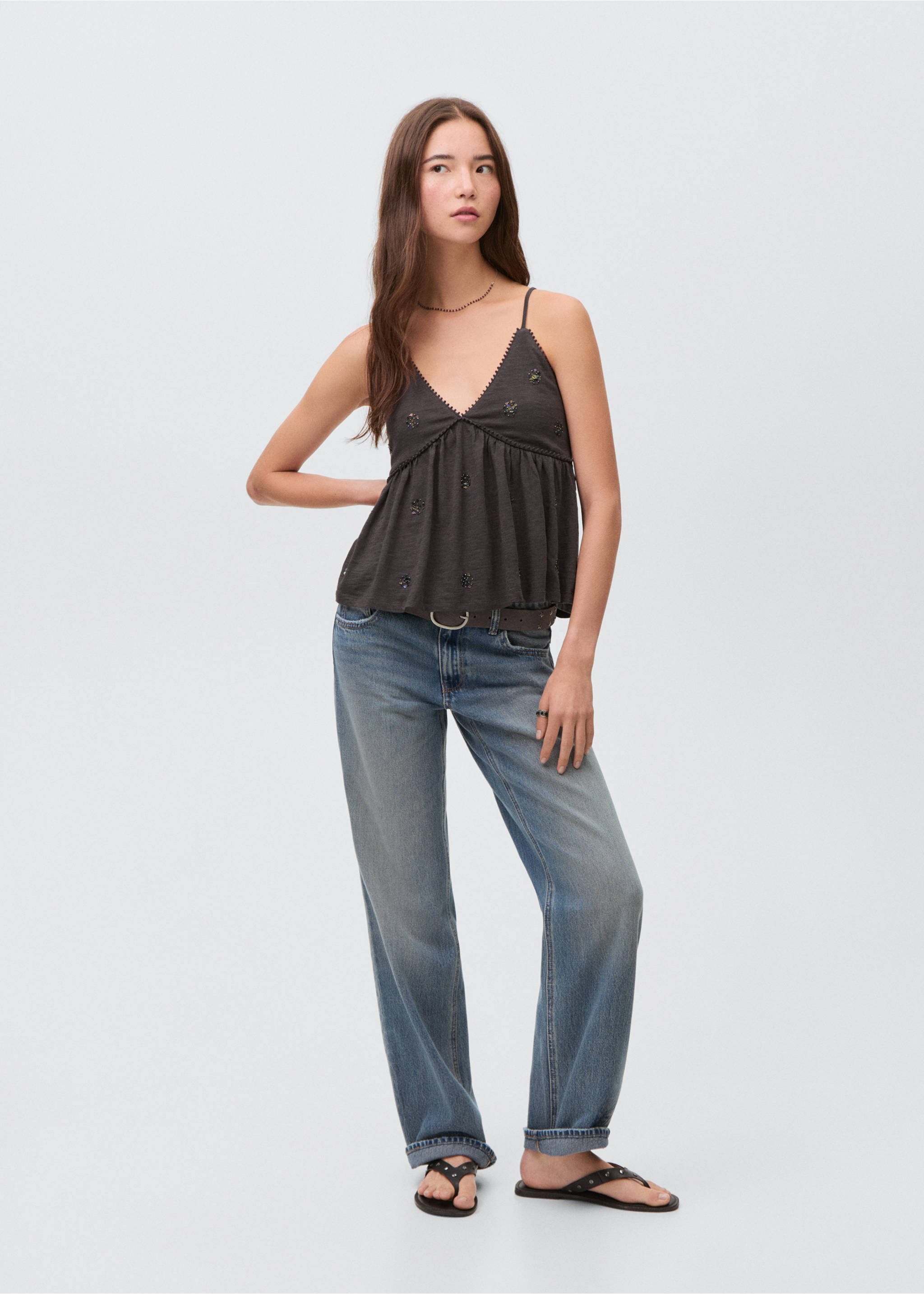 Sequin embroidery top - General plane, Charcoal. Ref: 17081163-00.