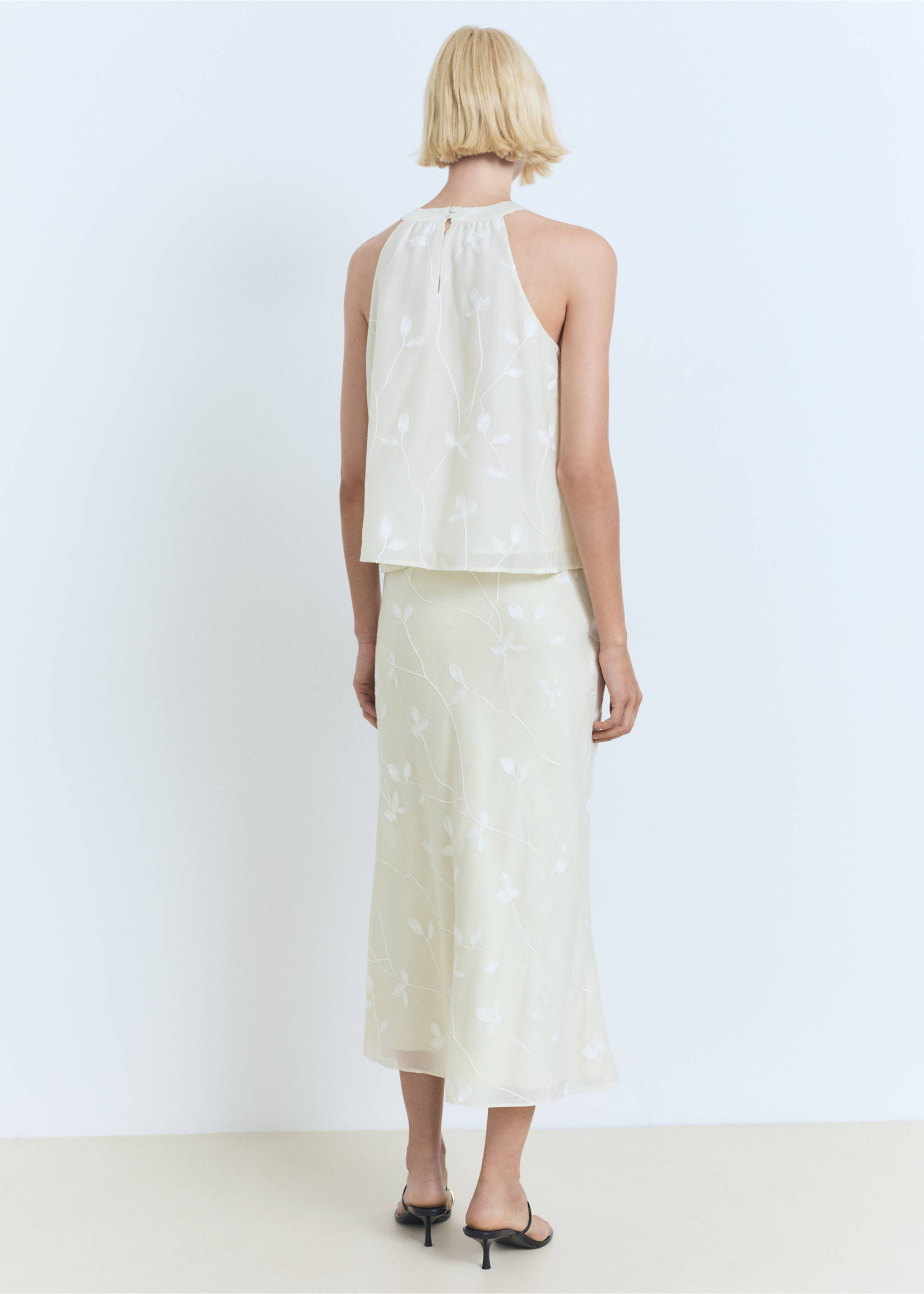 Flowers midi skirt - Reverse of the article, Ecru. Ref: 17081167-00.