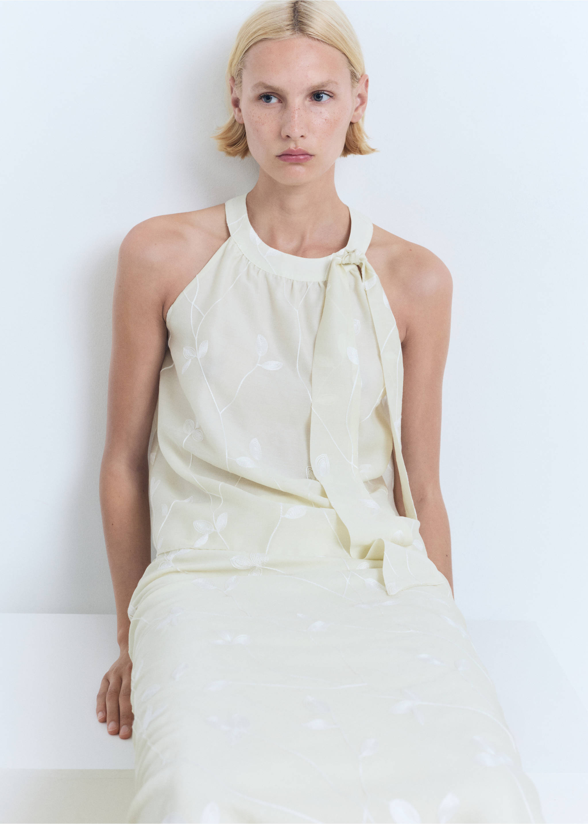 Flowers midi skirt - Details of the article 2, Ecru. Ref: 17081167-00.