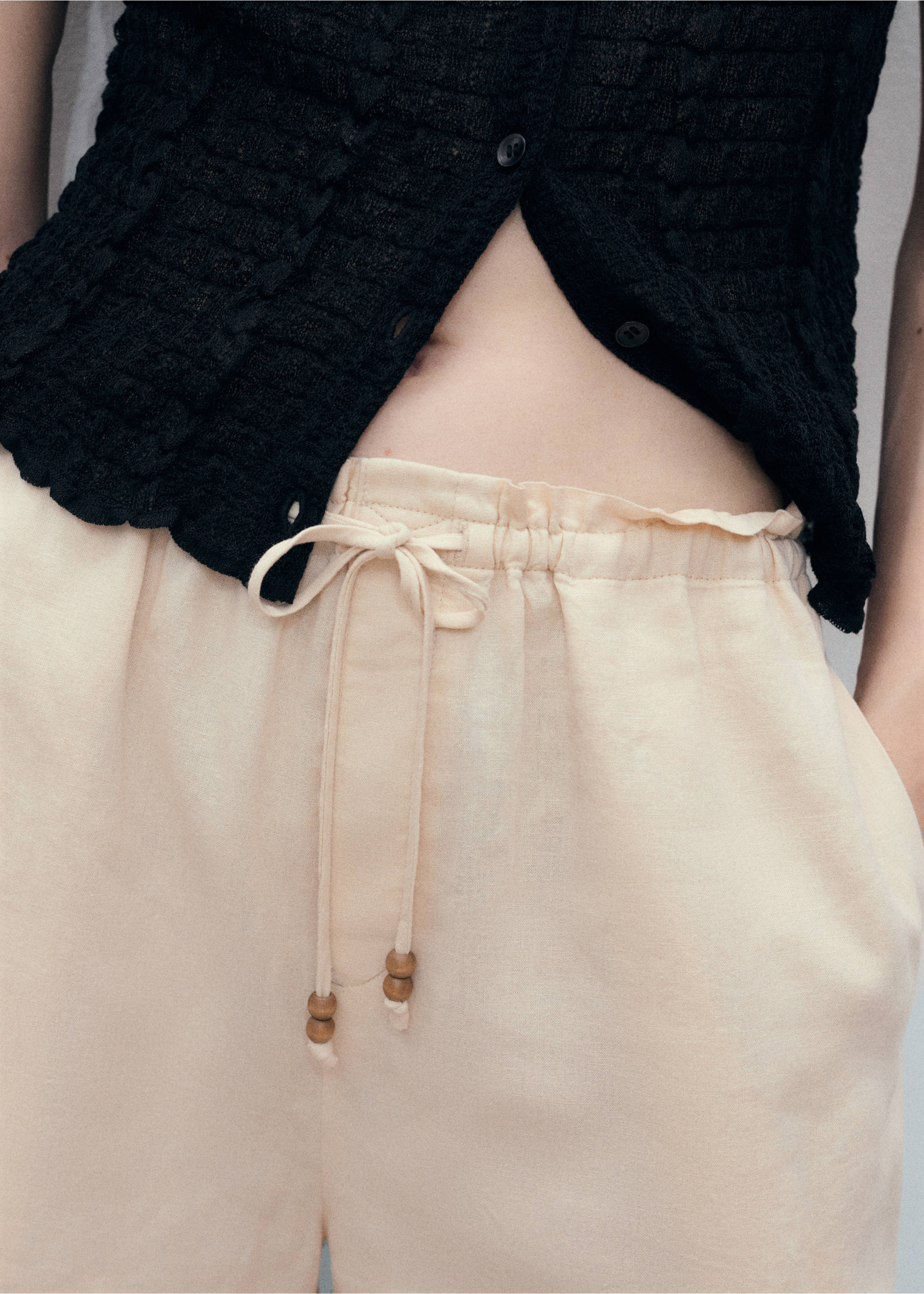 Straight-fit linen shorts with drawstring - Details of the article 1, Beige. Ref: 17081171-00.