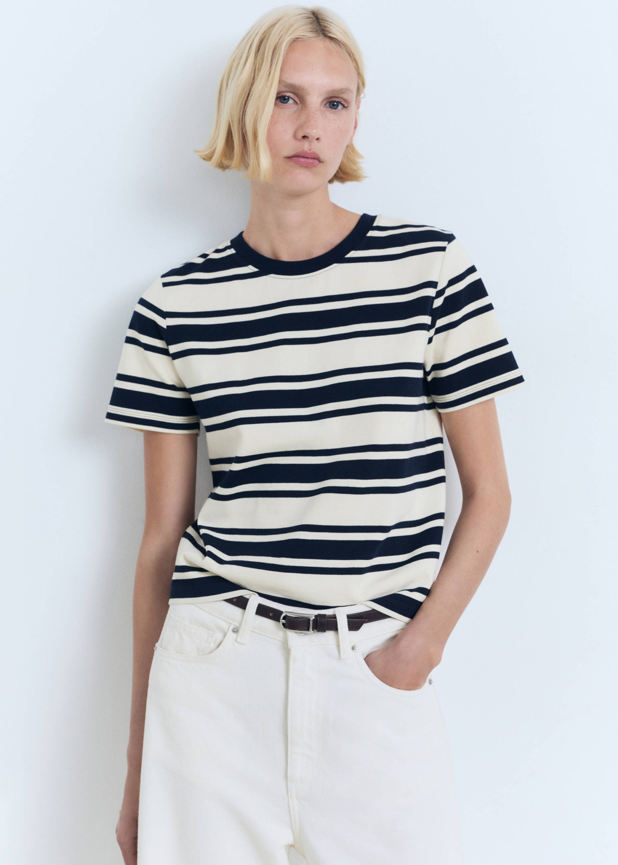T-shirt coton col contrastant - Plan moyen