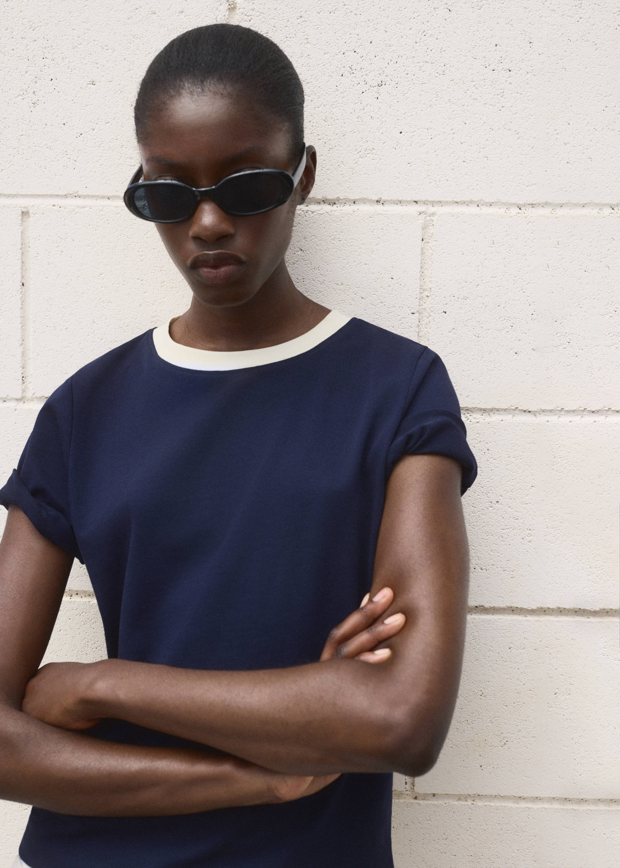 T-shirt coton col contrastant - Plan moyen