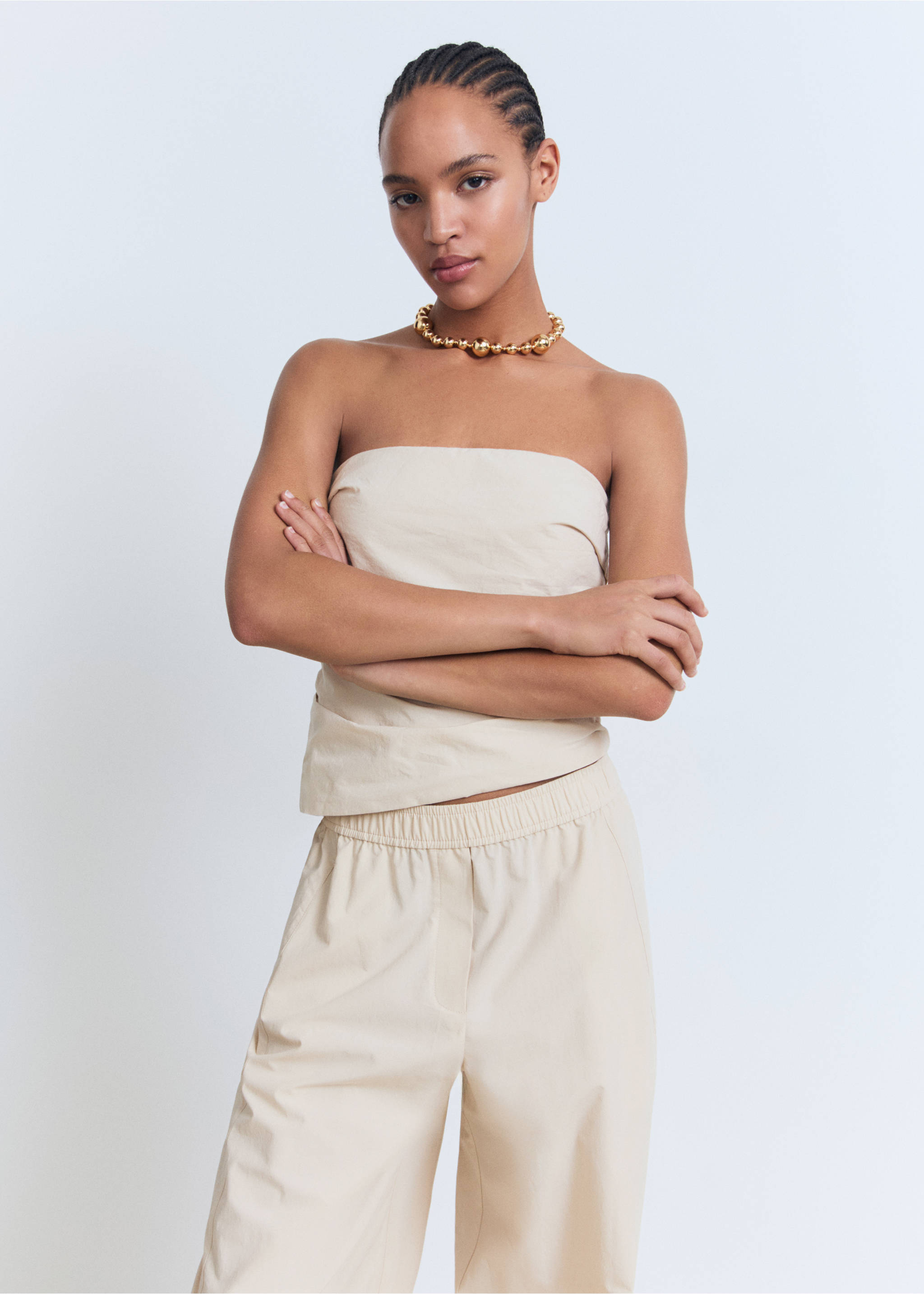 Asymmetrical strapless top - Medium plane, Ecru. Ref: 17081174-00.
