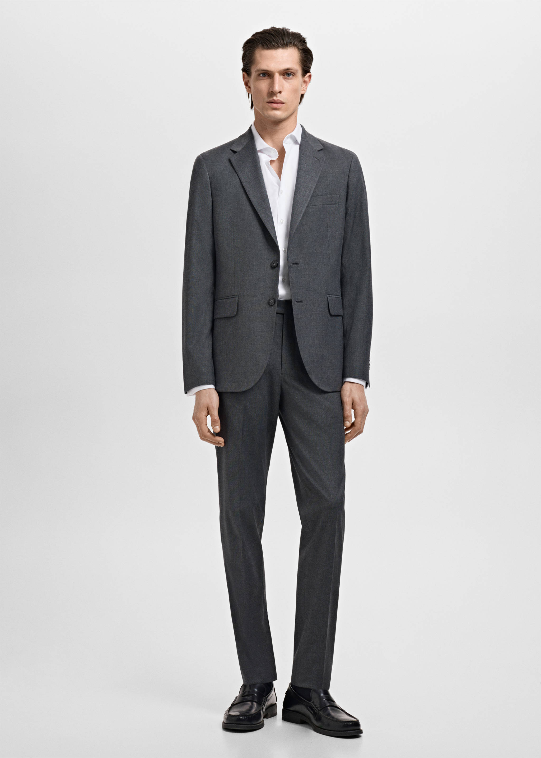 Camisa botó de punys vestit slim fit teixit twill - Pla general, Blanc. Ref: 17081175-00.