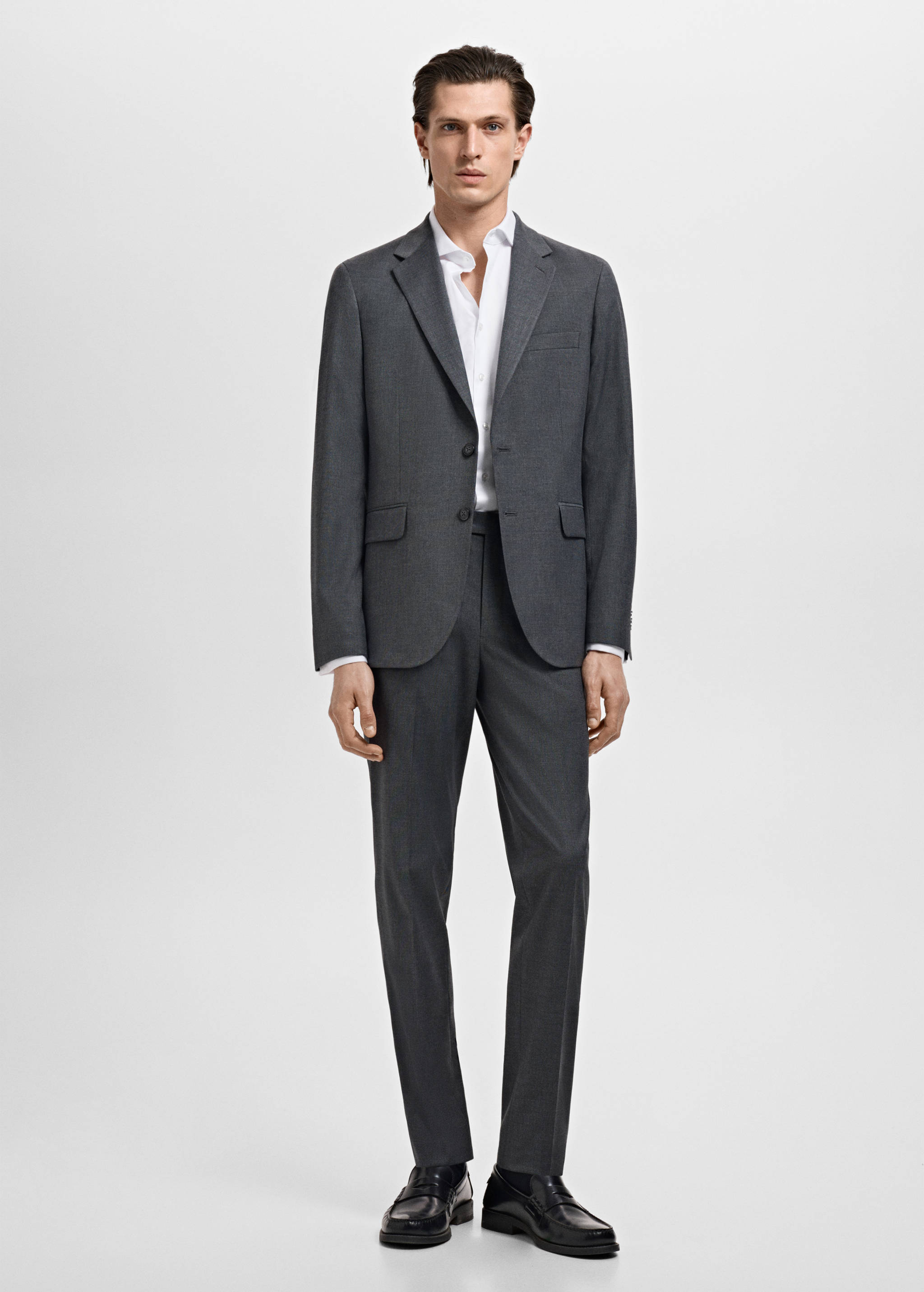Camisa botó de punys vestit slim fit teixit twill - Pla general