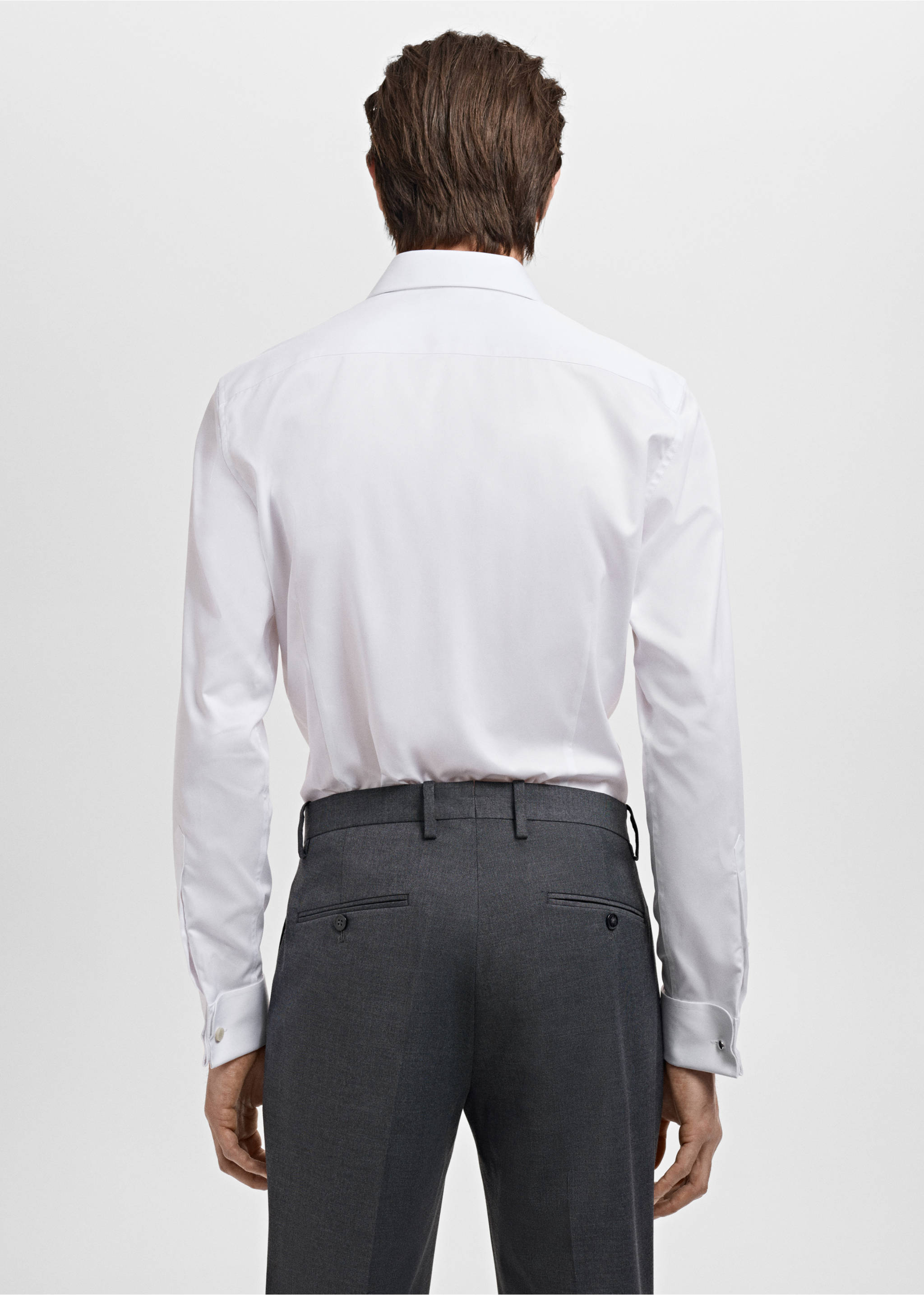 Camisa botó de punys vestit slim fit teixit twill - Revers de l'article, Blanc. Ref: 17081175-00.