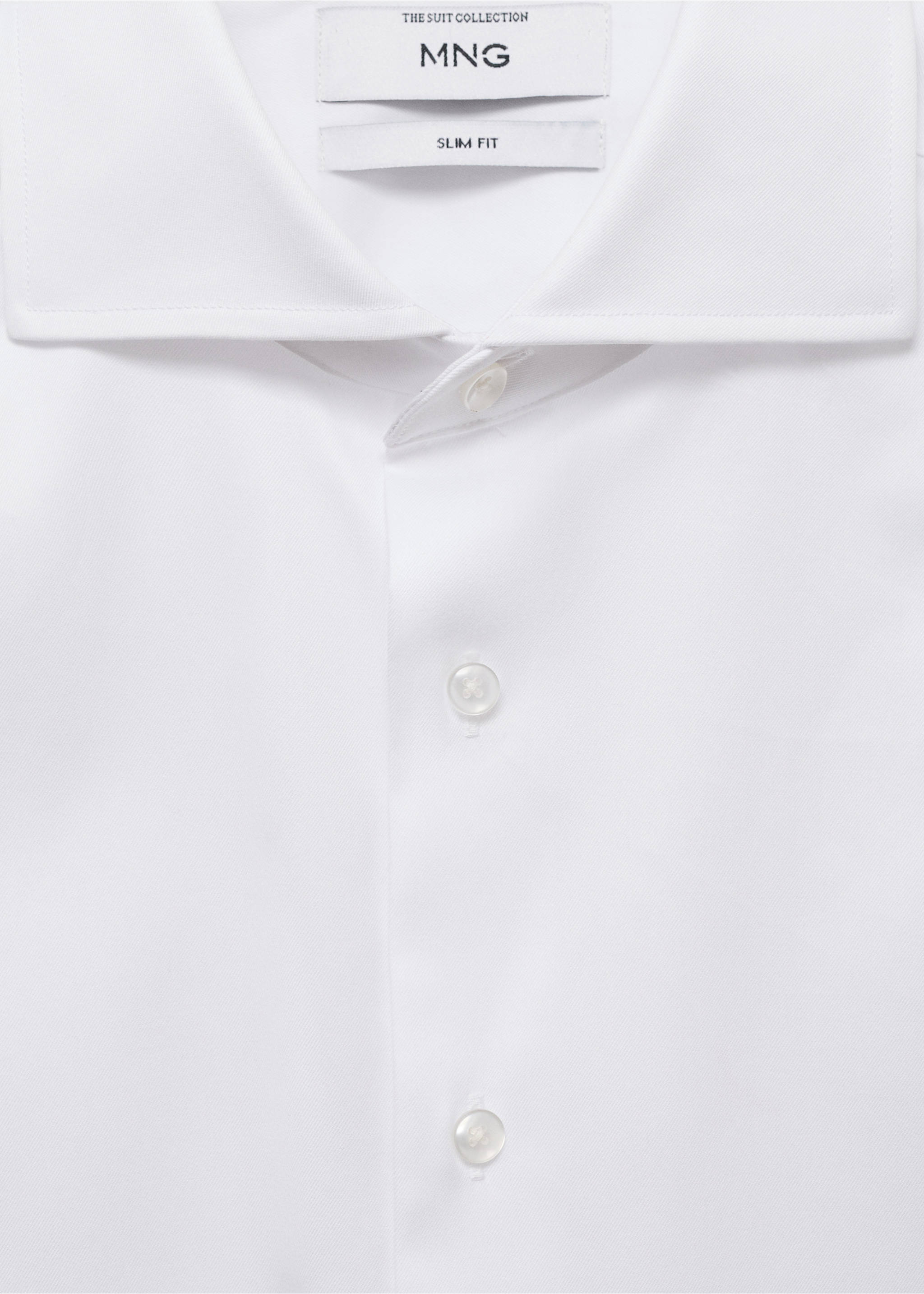 Camisa botó de punys vestit slim fit teixit twill - Detall de l'article 8, Blanc. Ref: 17081175-00.