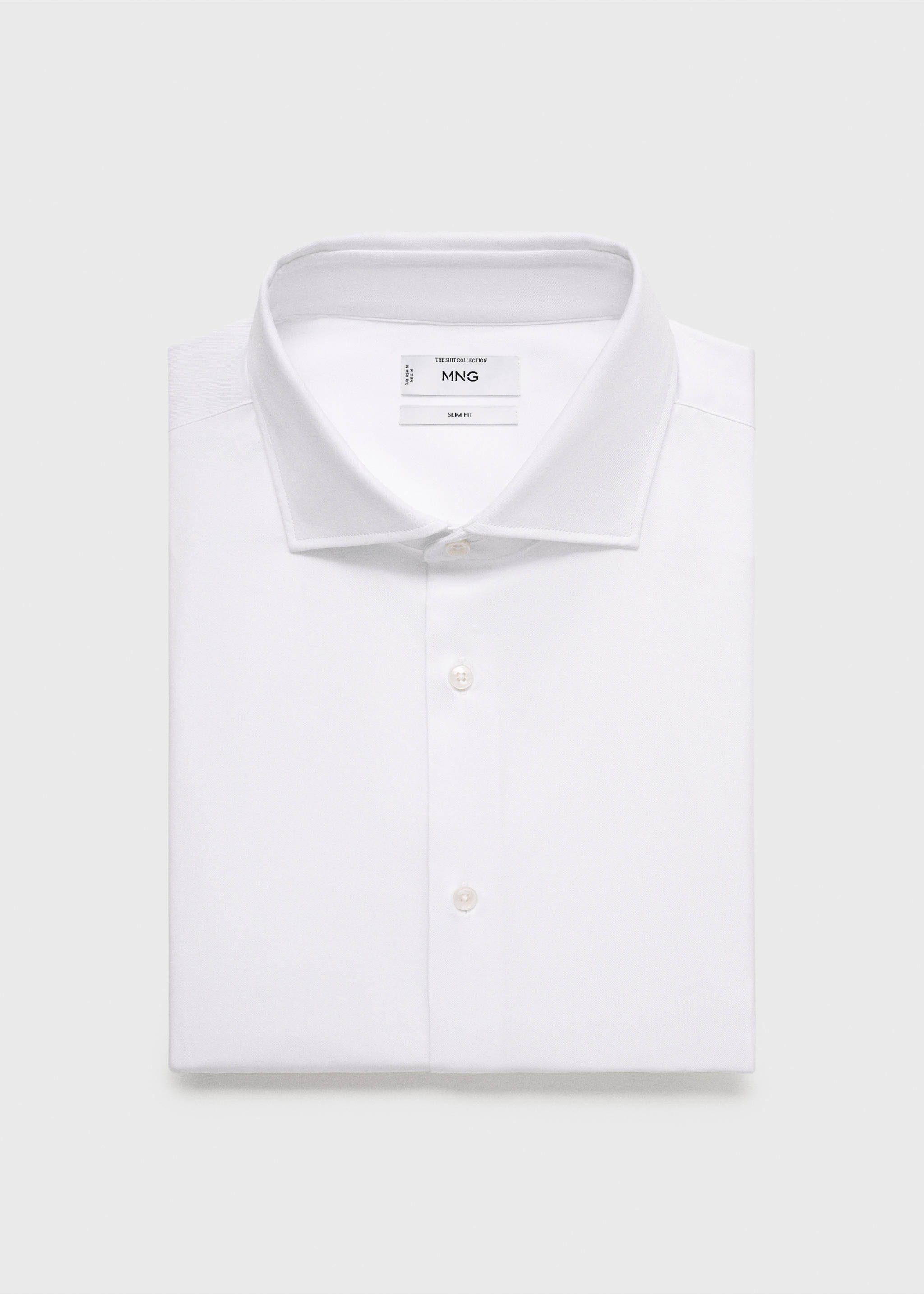 Camisa botó de punys vestit slim fit teixit twill - Detall de l'article 9, Blanc. Ref: 17081175-00.