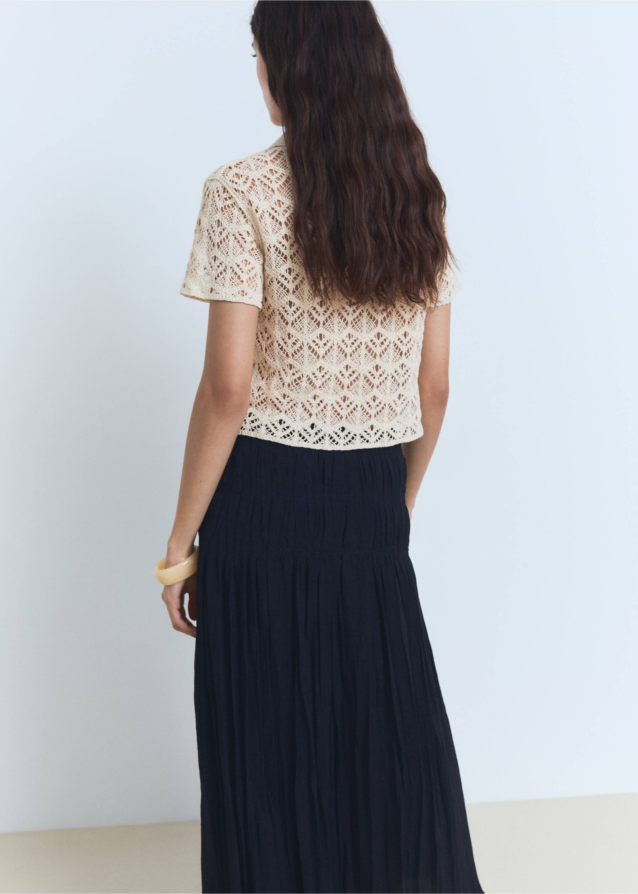 Short-sleeved crochet sweater - Reverse of the article, Ecru. Ref: 17081180-00.