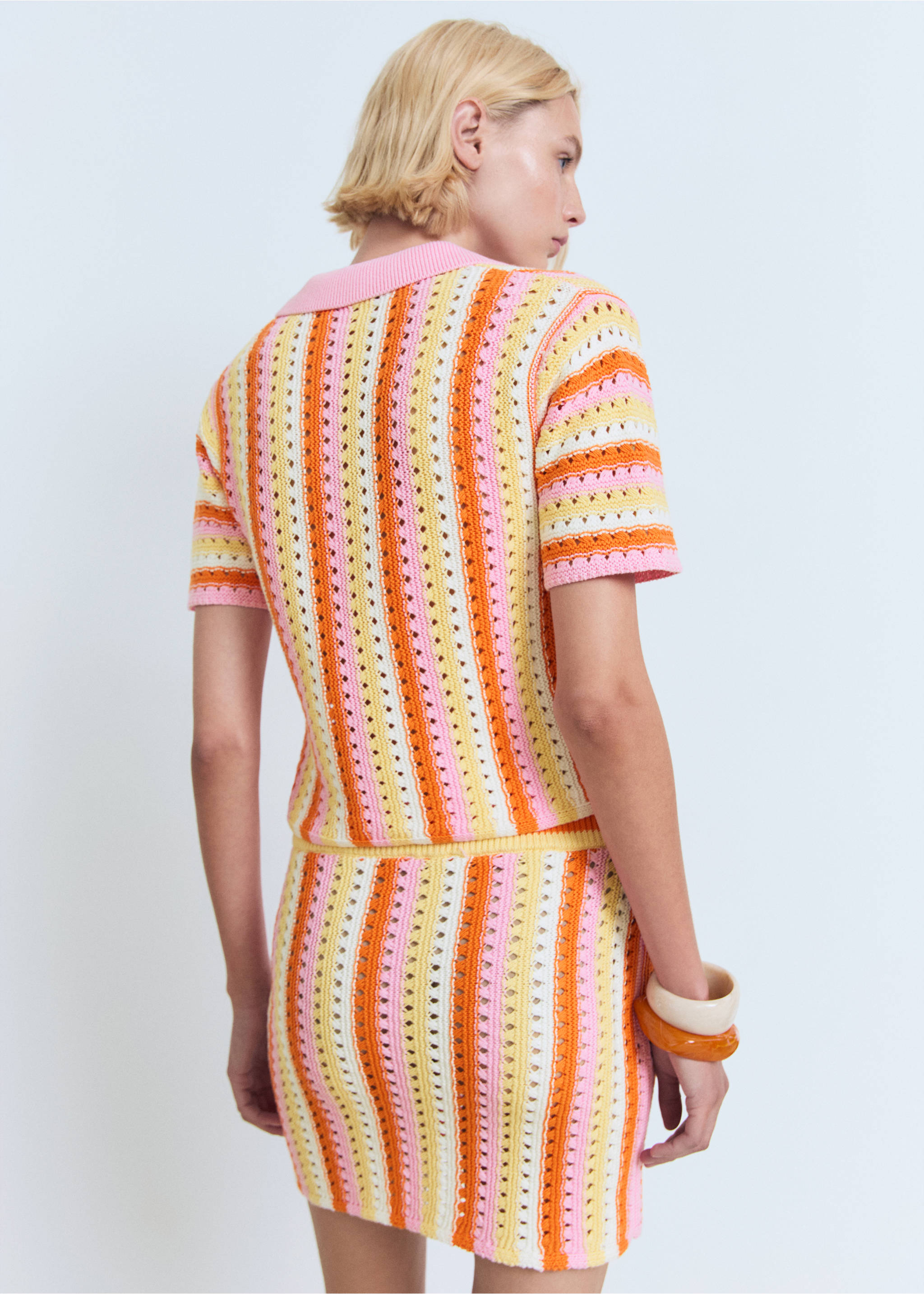 Two-tone striped crochet sweater - Reverse of the article, Pink. Ref: 17081183-00.