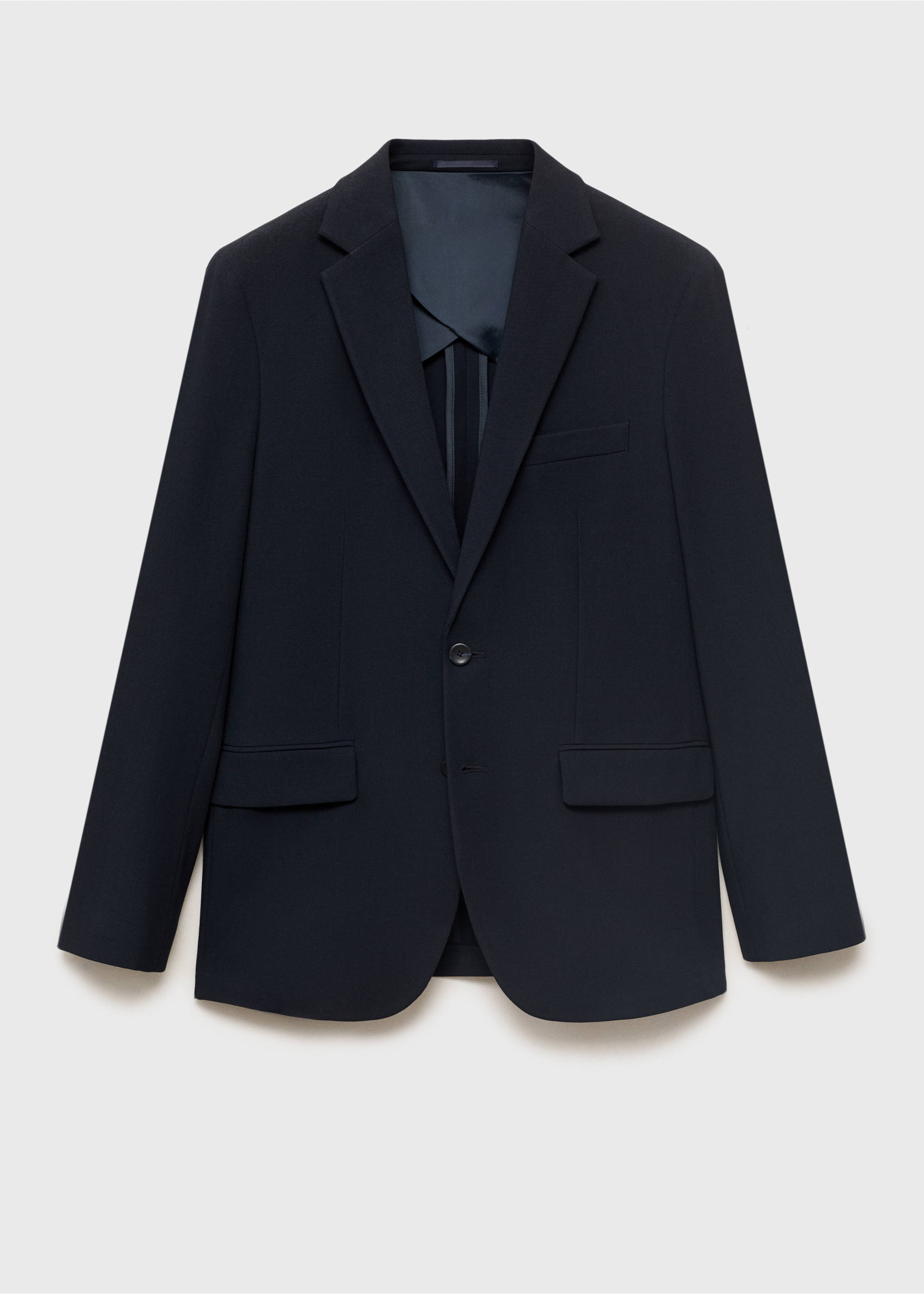 Dark navy blue single-breasted blazer with notched lapels and flap pockets., Navy. Ref: 17081184-00.