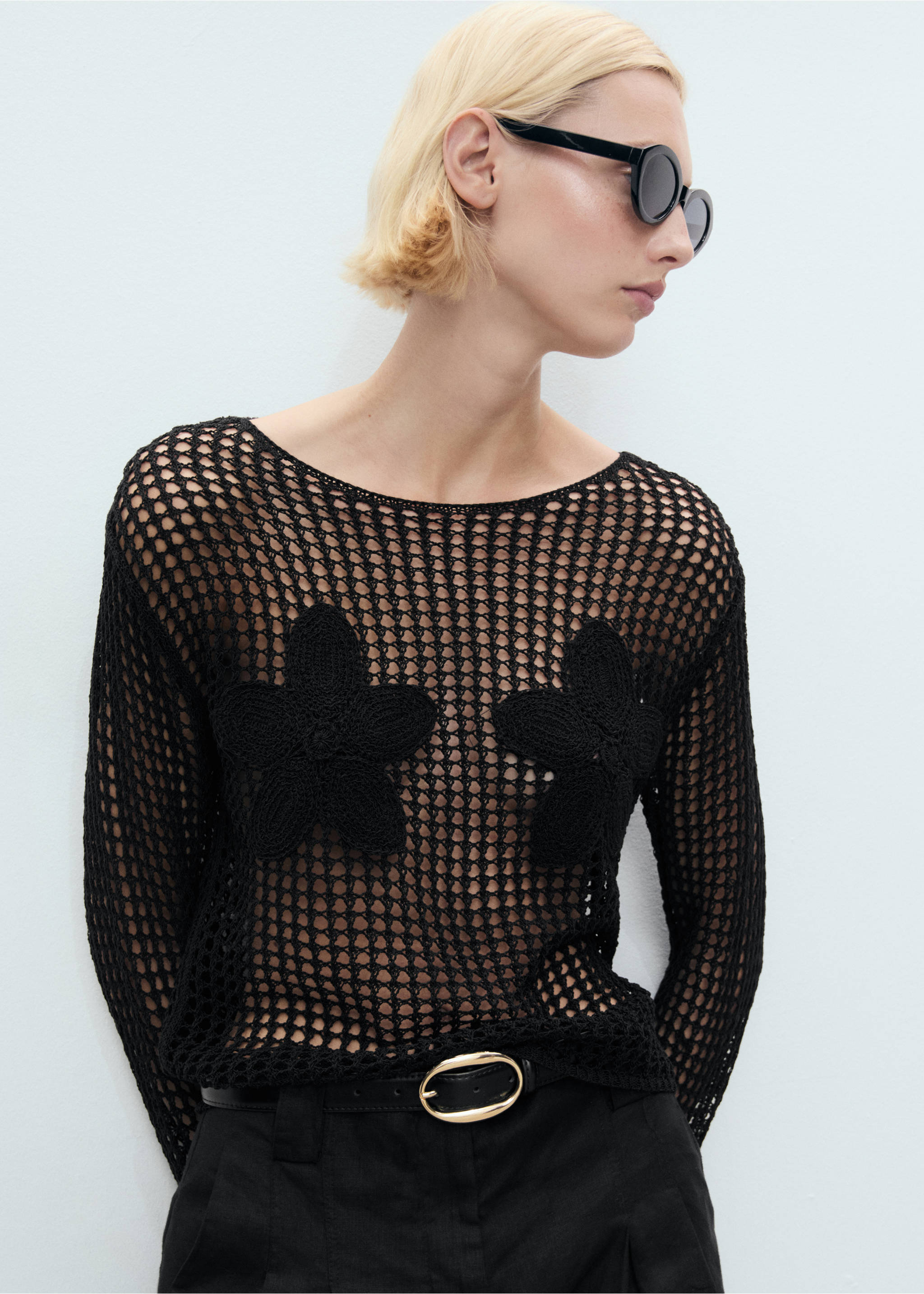 Knit embroidered sweater - Medium plane, Black. Ref: 17081185-00.
