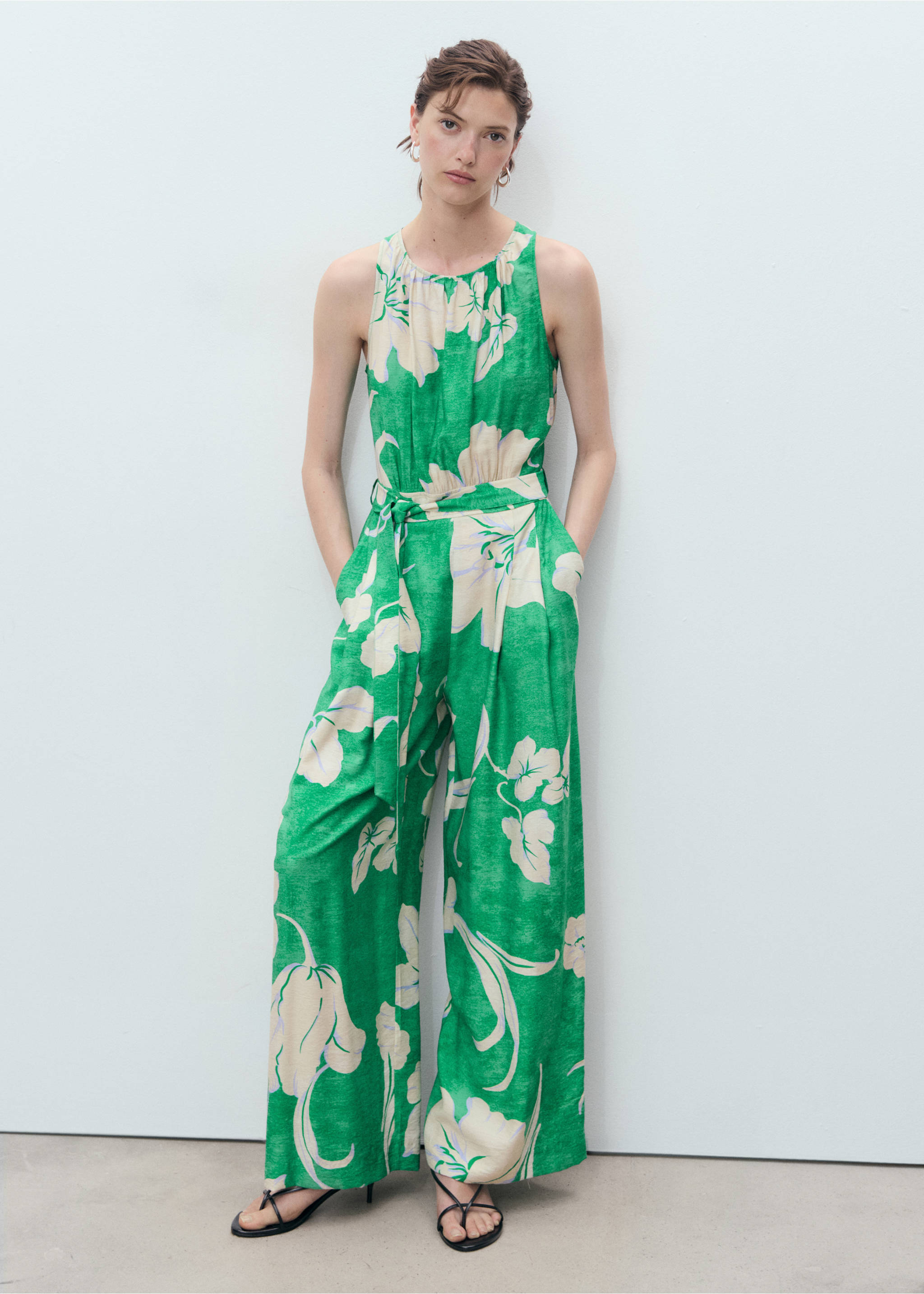 Belt printed jumpsuit - General plane, Green. Ref: 17081186-00.