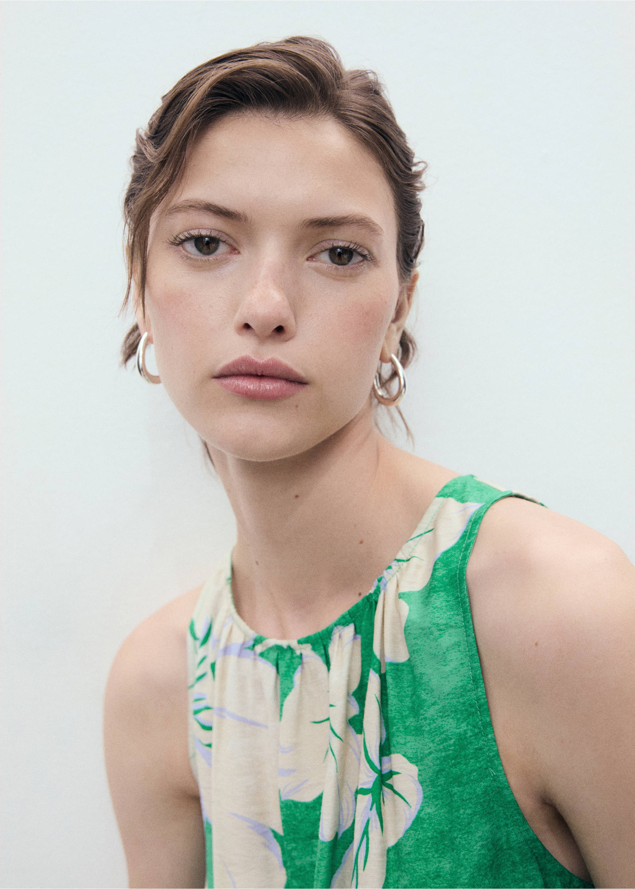 Belt printed jumpsuit - Details of the article 1, Green. Ref: 17081186-00.