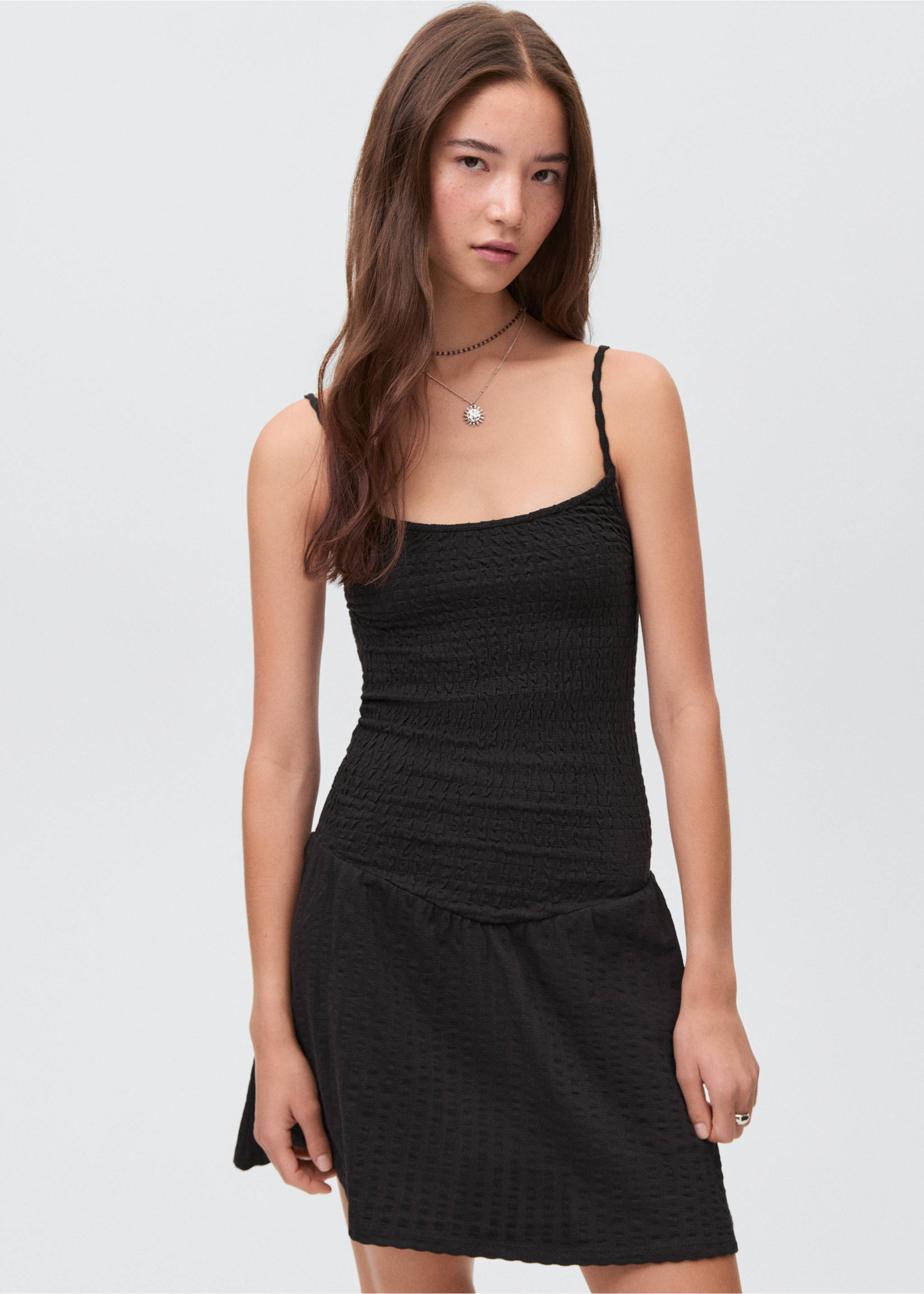 Ruched straps dress - Medium plane, Black. Ref: 17081198-00.