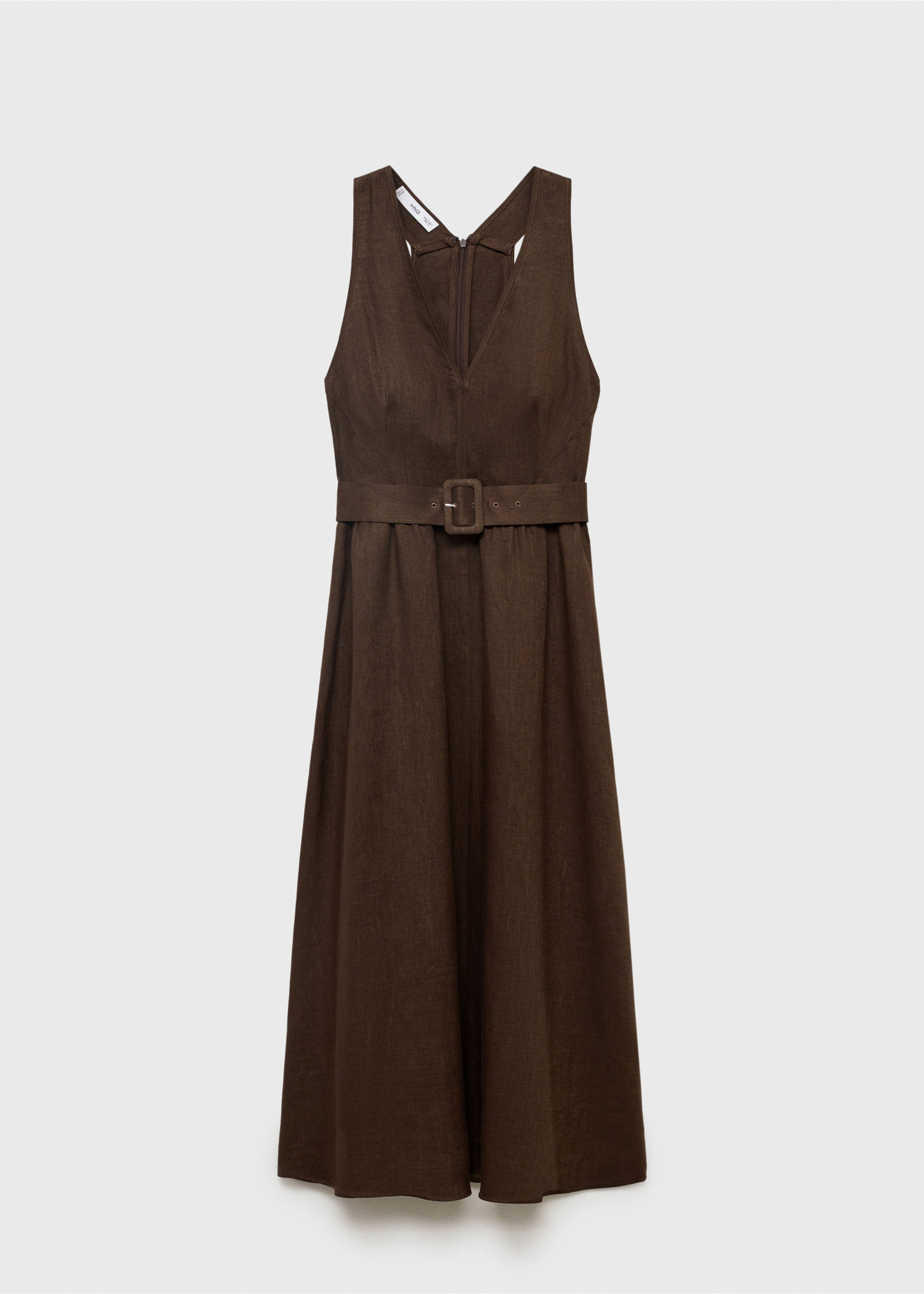 Vestido lino cinturón - Artículo sin modelo, Marrón. Ref: 17081205-00.