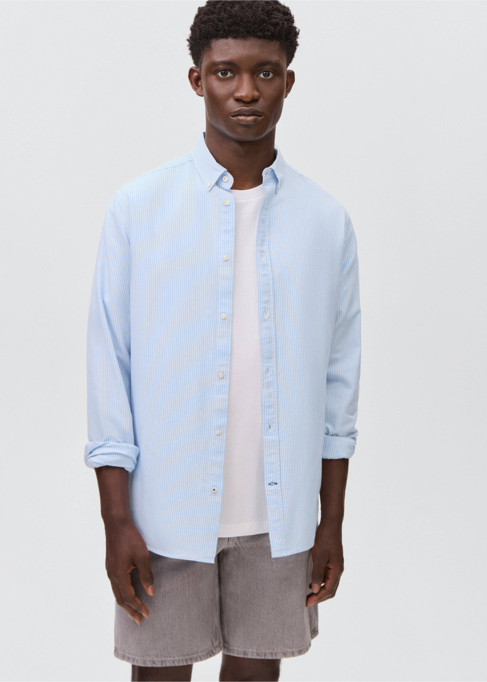 Striped Oxford shirt - Medium plane, Sky Blue. Ref: 17081212-00.