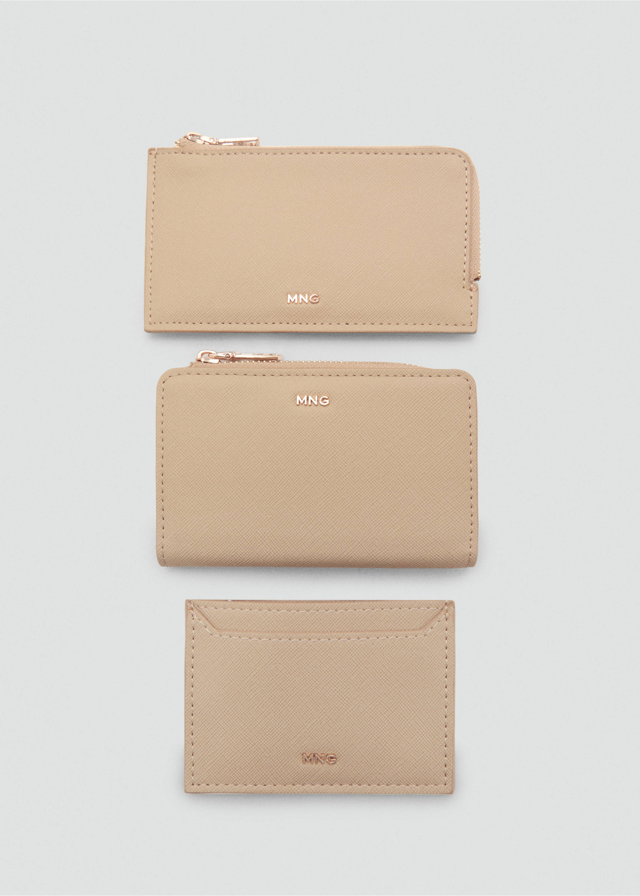 Porte-cartes effet saffiano à zip - Détail de l'article 2, Vanille. Ref: 17081215-00.