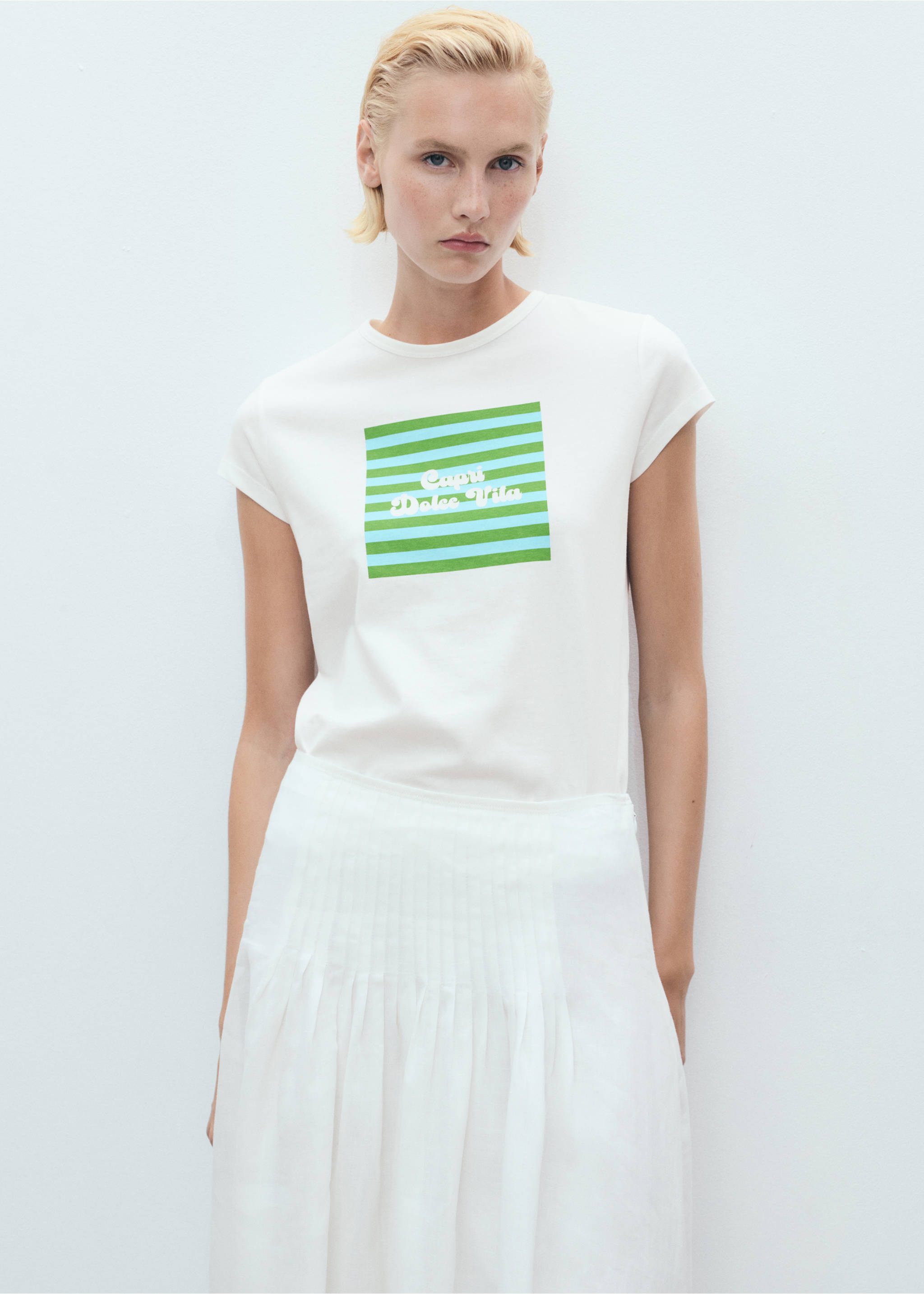 Printed cotton-blend t-shirt - Medium plane, Pastel Green. Ref: 17081216-00.