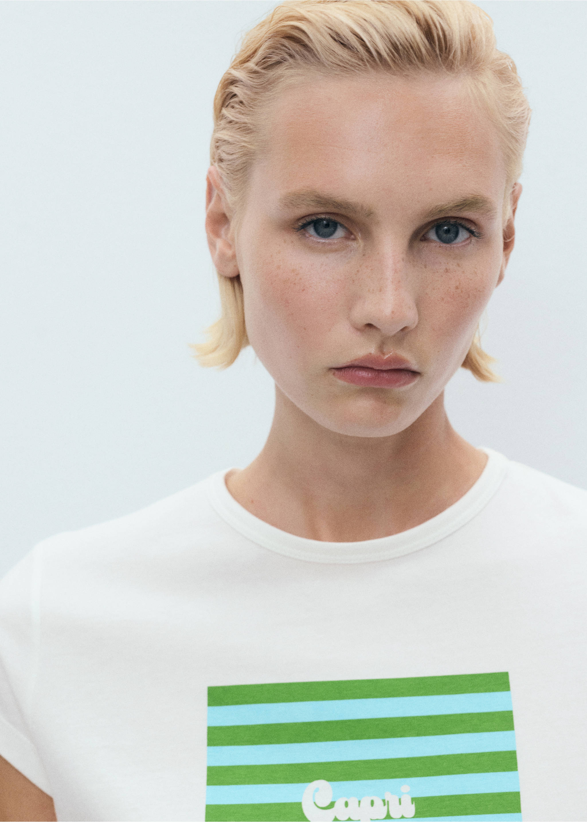 Printed cotton-blend t-shirt - Details of the article 1, Pastel Green. Ref: 17081216-00.