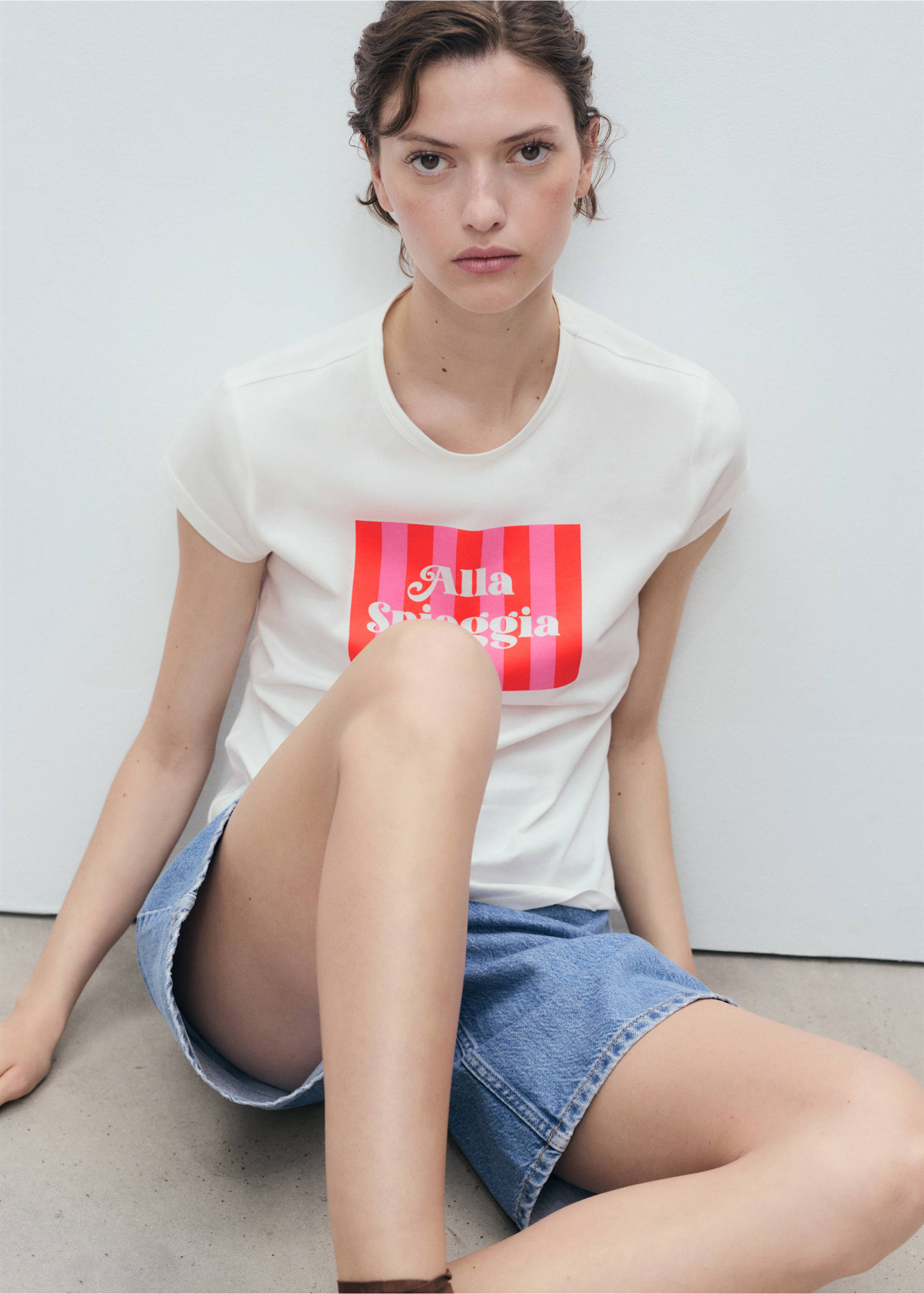 Printed cotton-blend t-shirt - Details of the article 2, Red. Ref: 17081216-00.