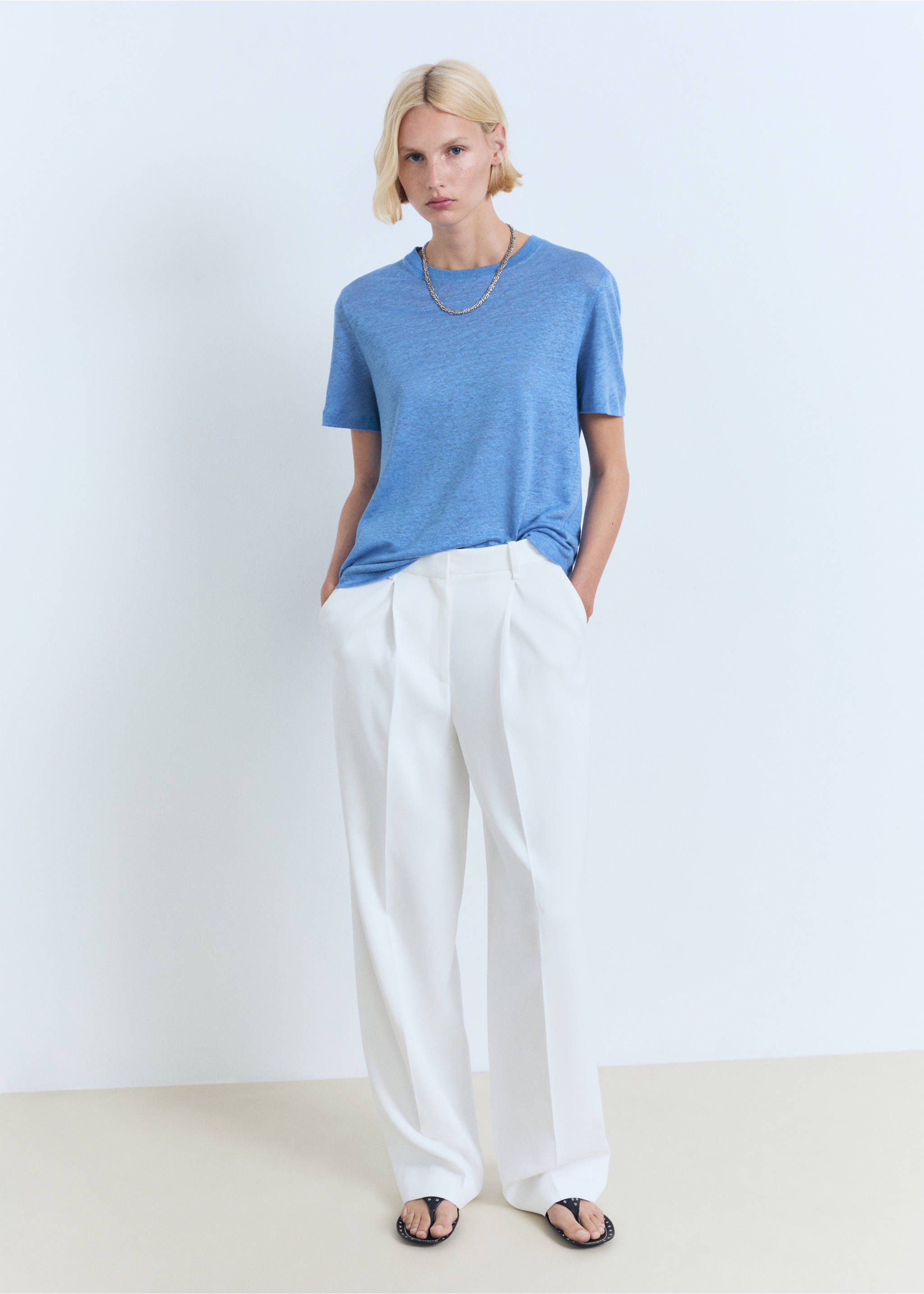 Short-sleeved linen t-shirt - General plane, Sky Blue. Ref: 17081218-00.