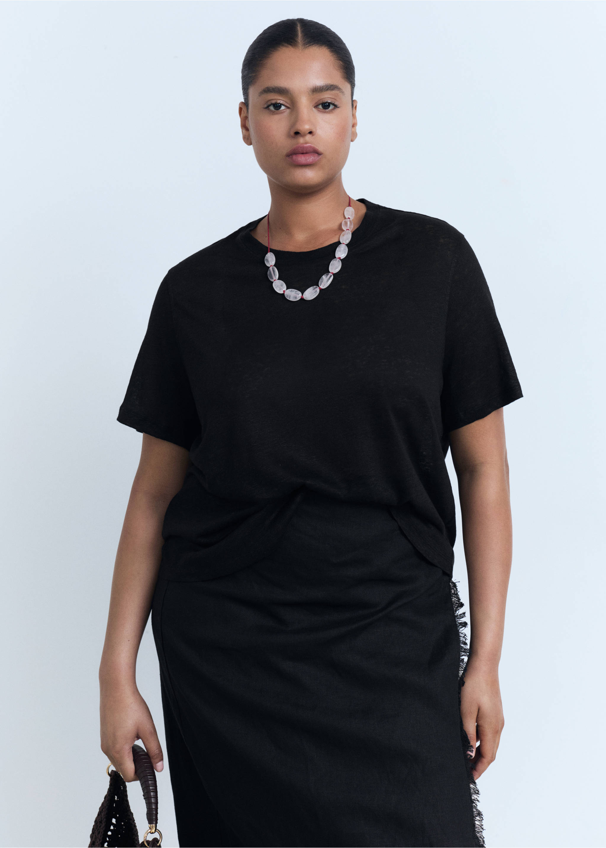 Tricou din in cu mânecă scurtă - Detaliu al articolului 5, Negru. Ref: 17081218-00.