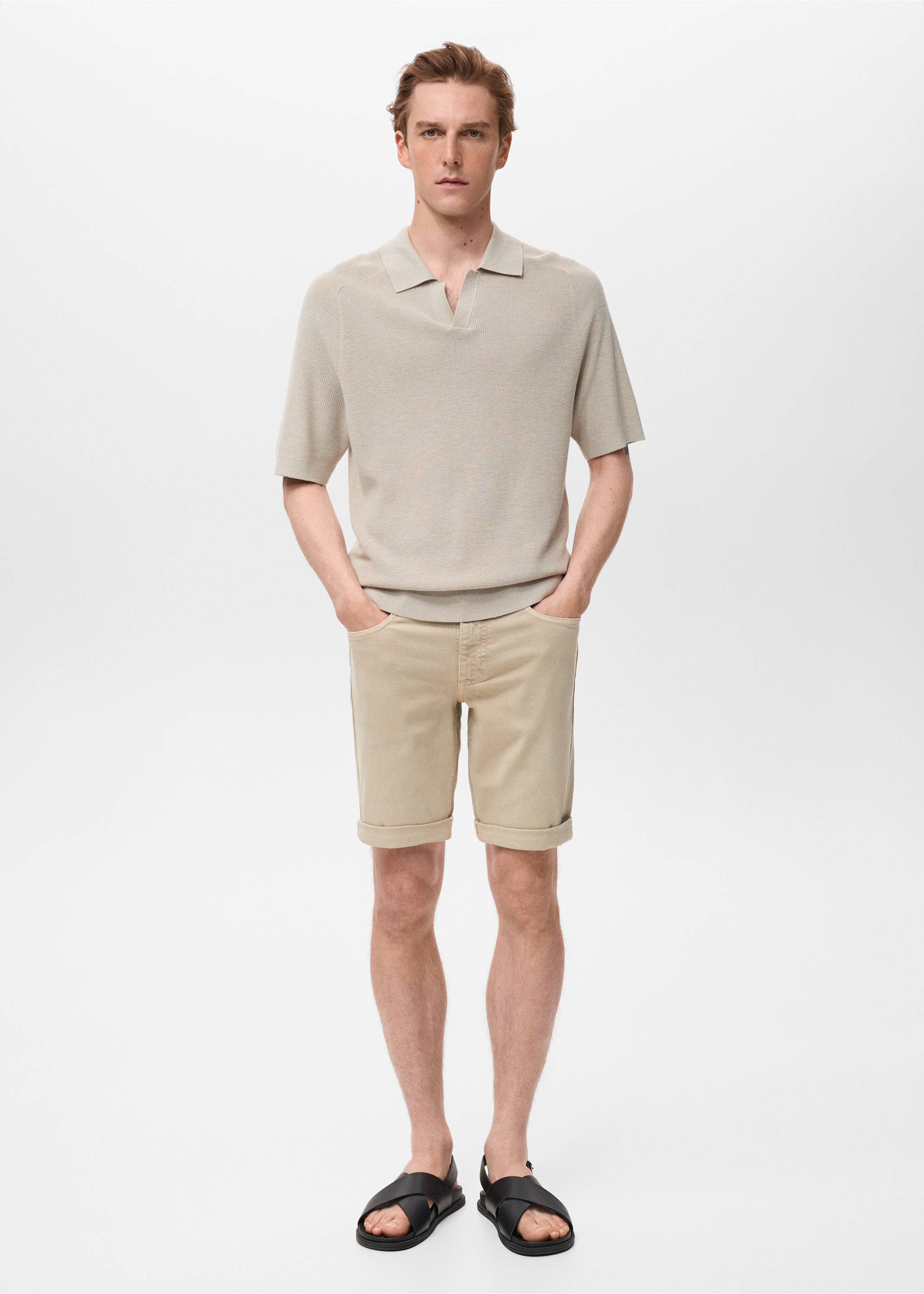 Slim-fit denim bermuda shorts - General plane, Sand. Ref: 17081220-00.