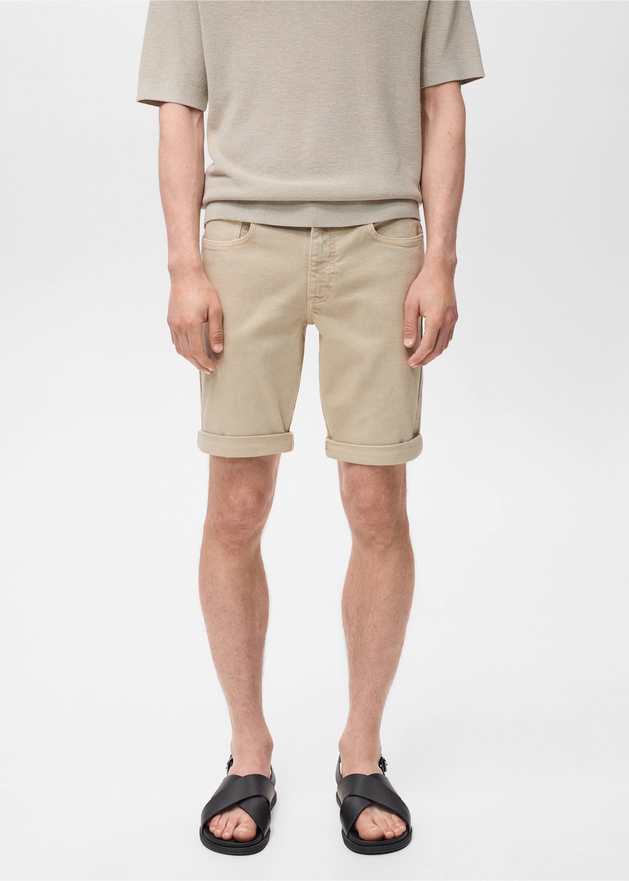 Slim-fit denim bermuda shorts - Medium plane, Sand. Ref: 17081220-00.