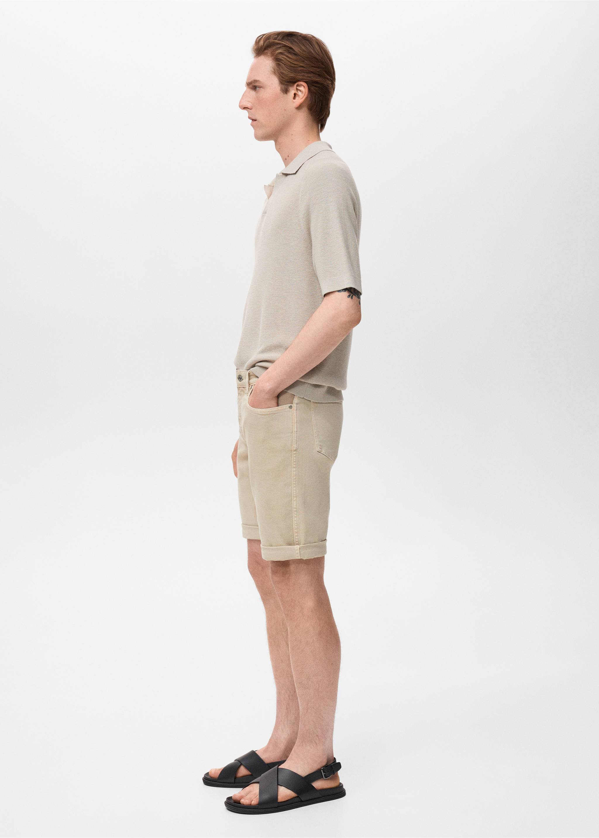Slim-fit denim bermuda shorts - Details of the article 2, Sand. Ref: 17081220-00.