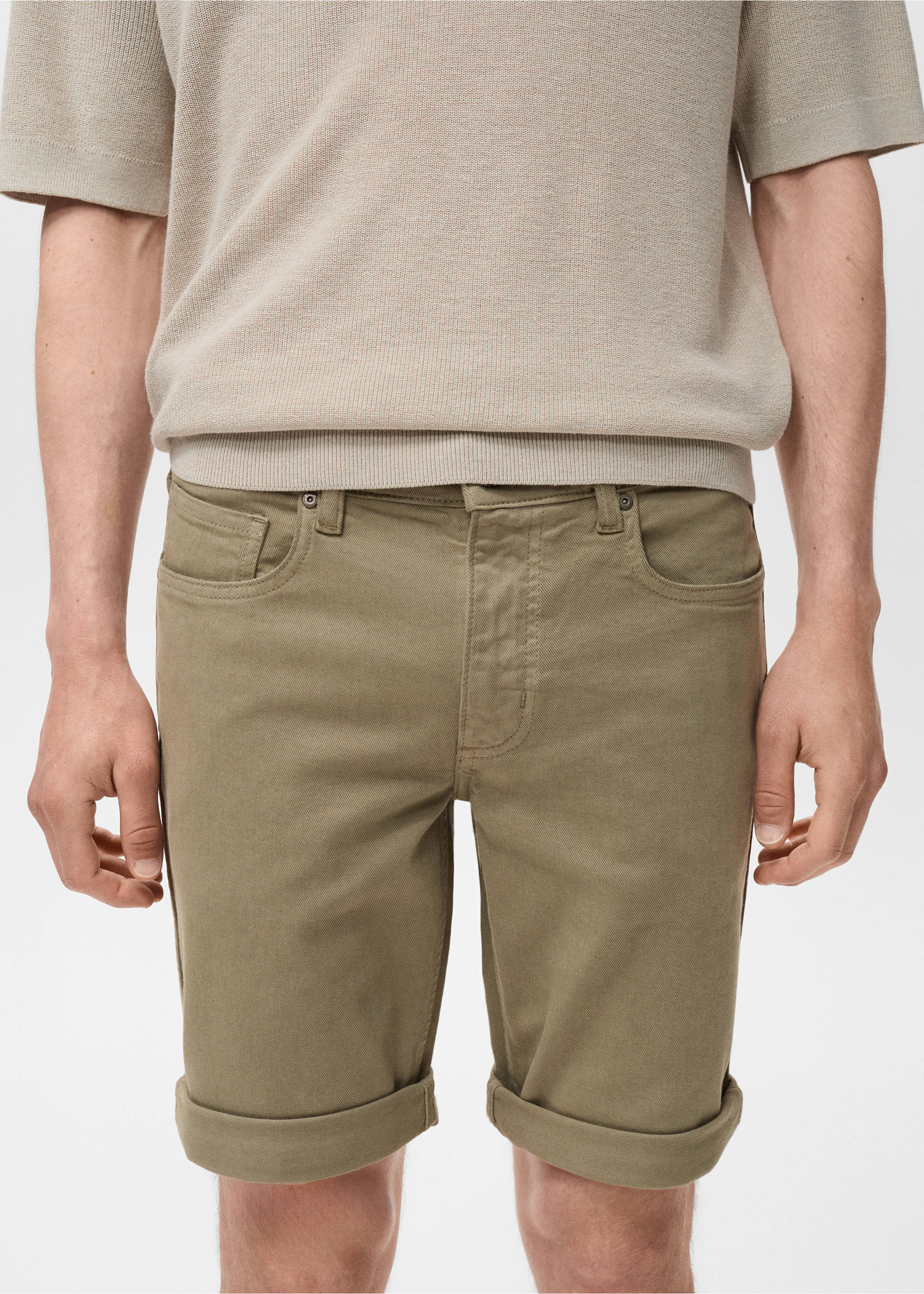 Bermudas vaqueras slim fit - Plano medio, Khaki. Ref: 17081220-00.