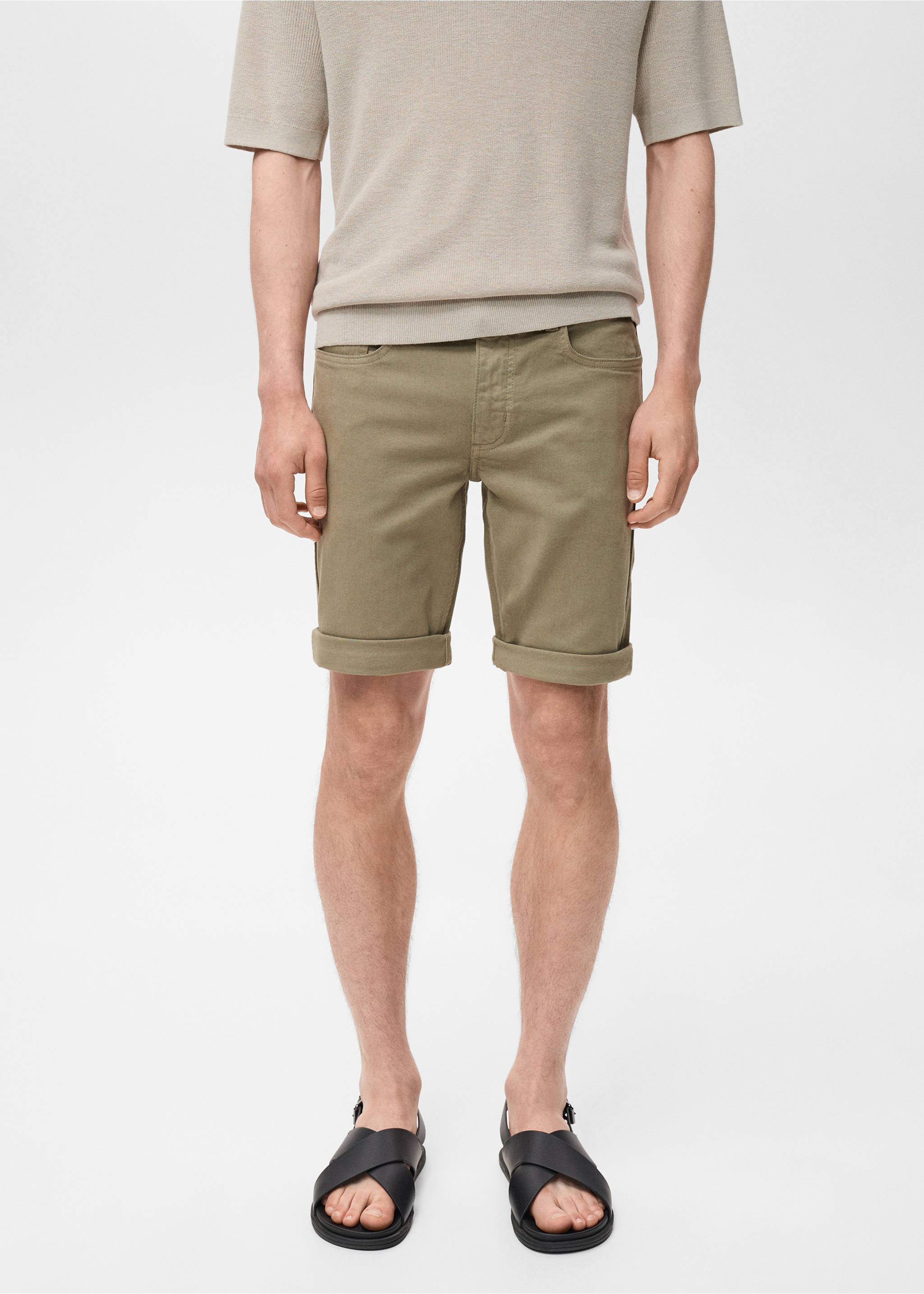 Bermuda en jean slim fit - Détail de l'article 3, Kaki. Ref: 17081220-00.