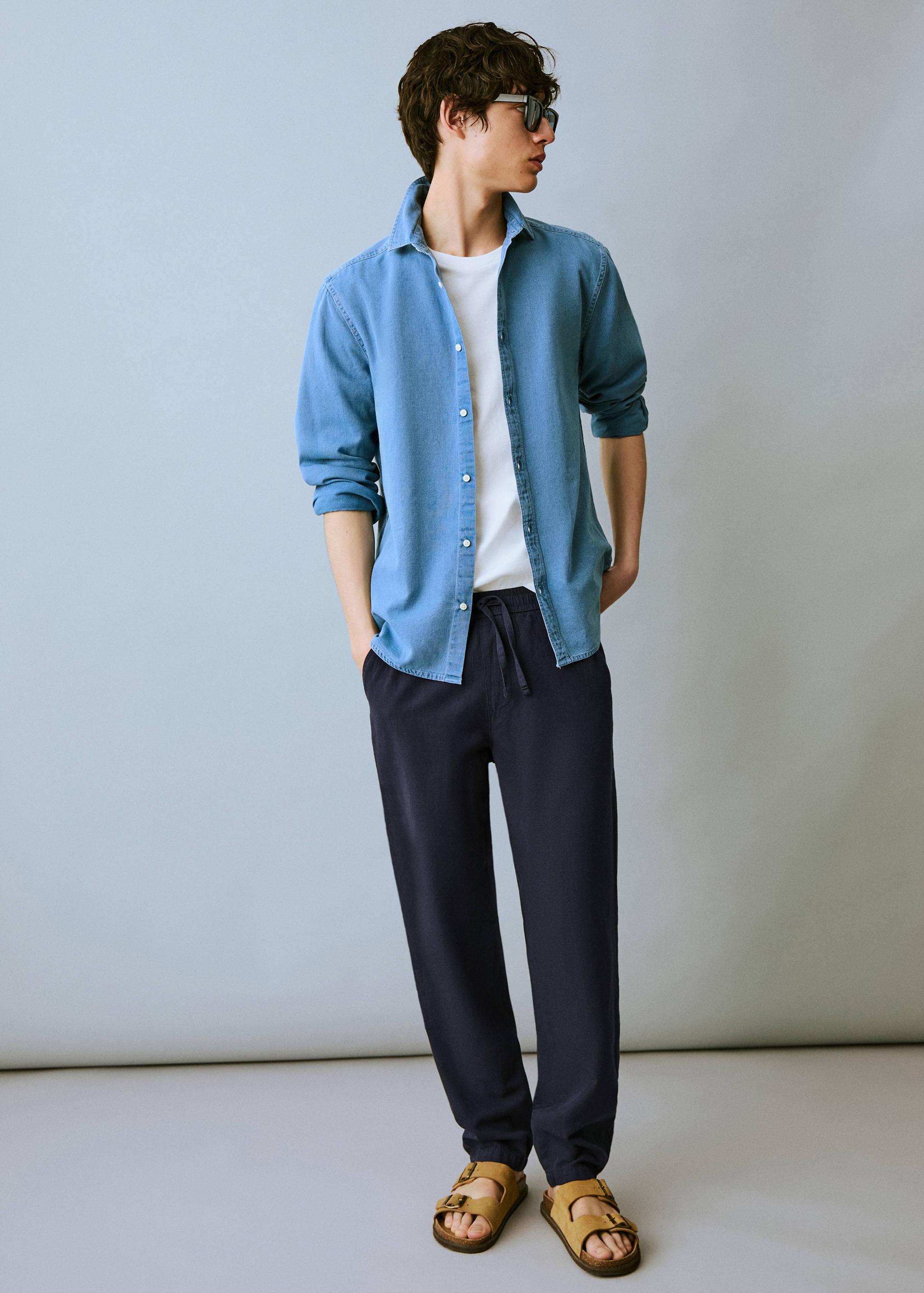 Cotton linen-blend trousers - General plane