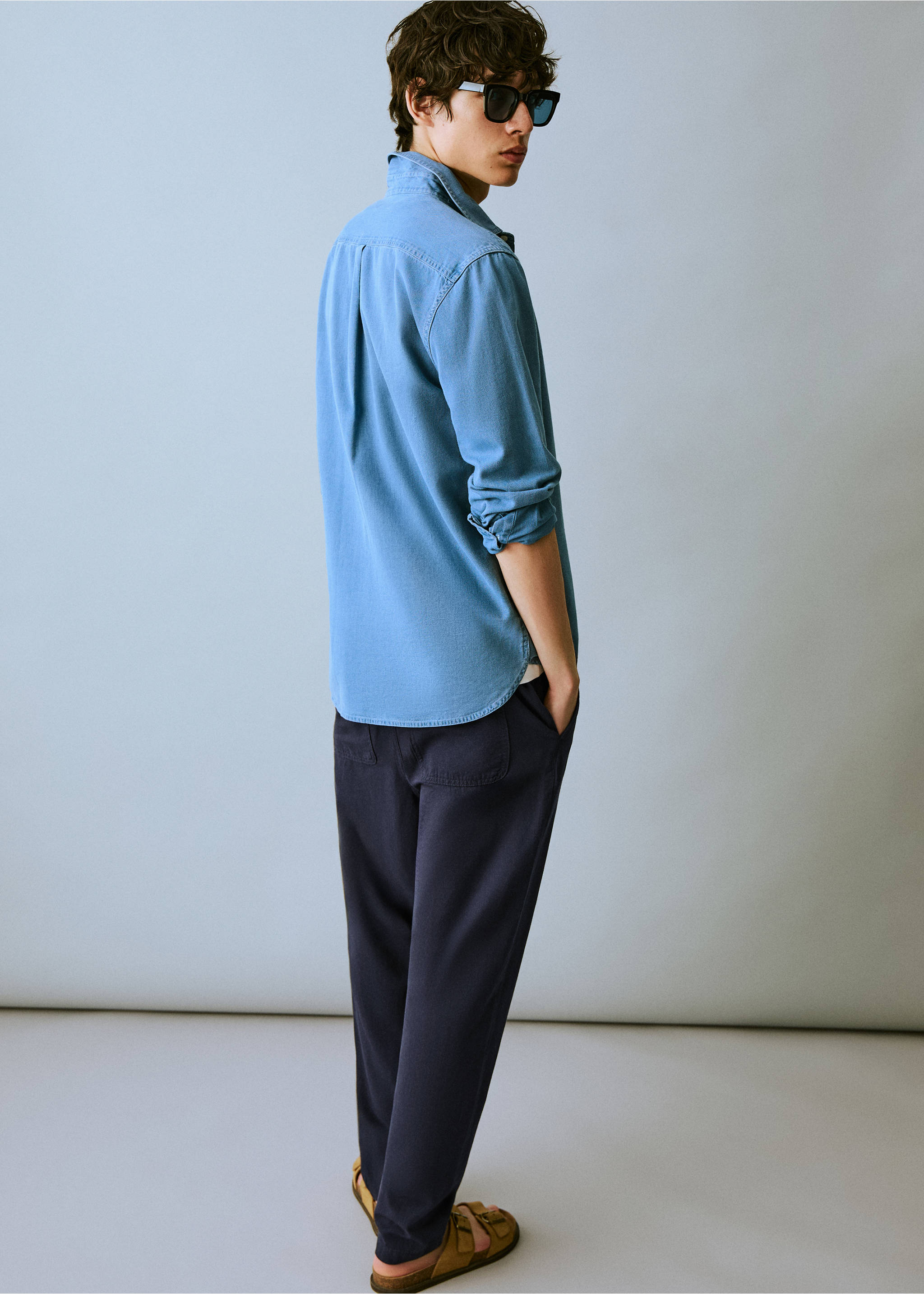 Pantalon lin coton - Verso de l’article, Bleu marine. Ref: 17081222-00.