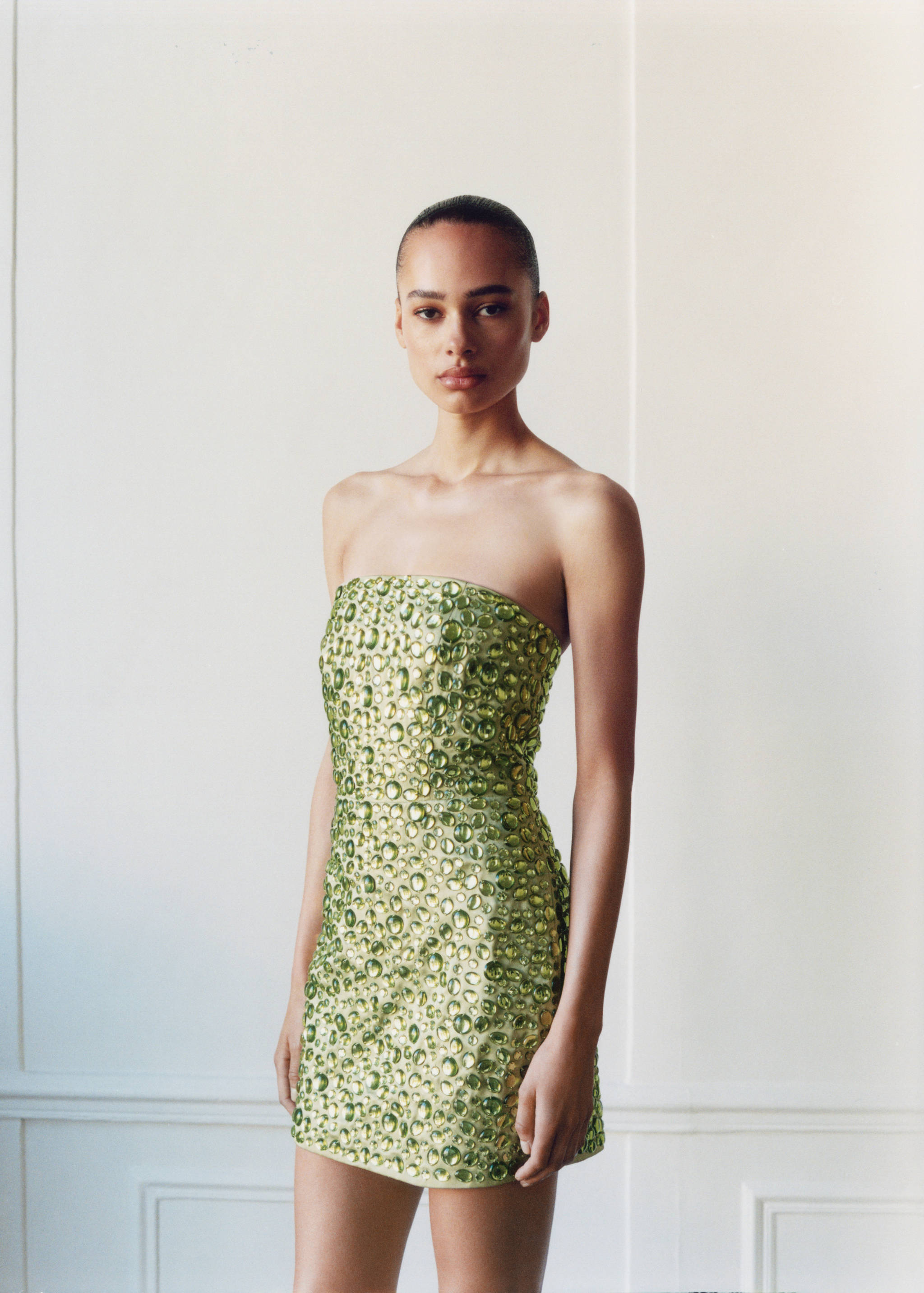 mango strapless embroidered dress Strapless dress with openwork embroidery