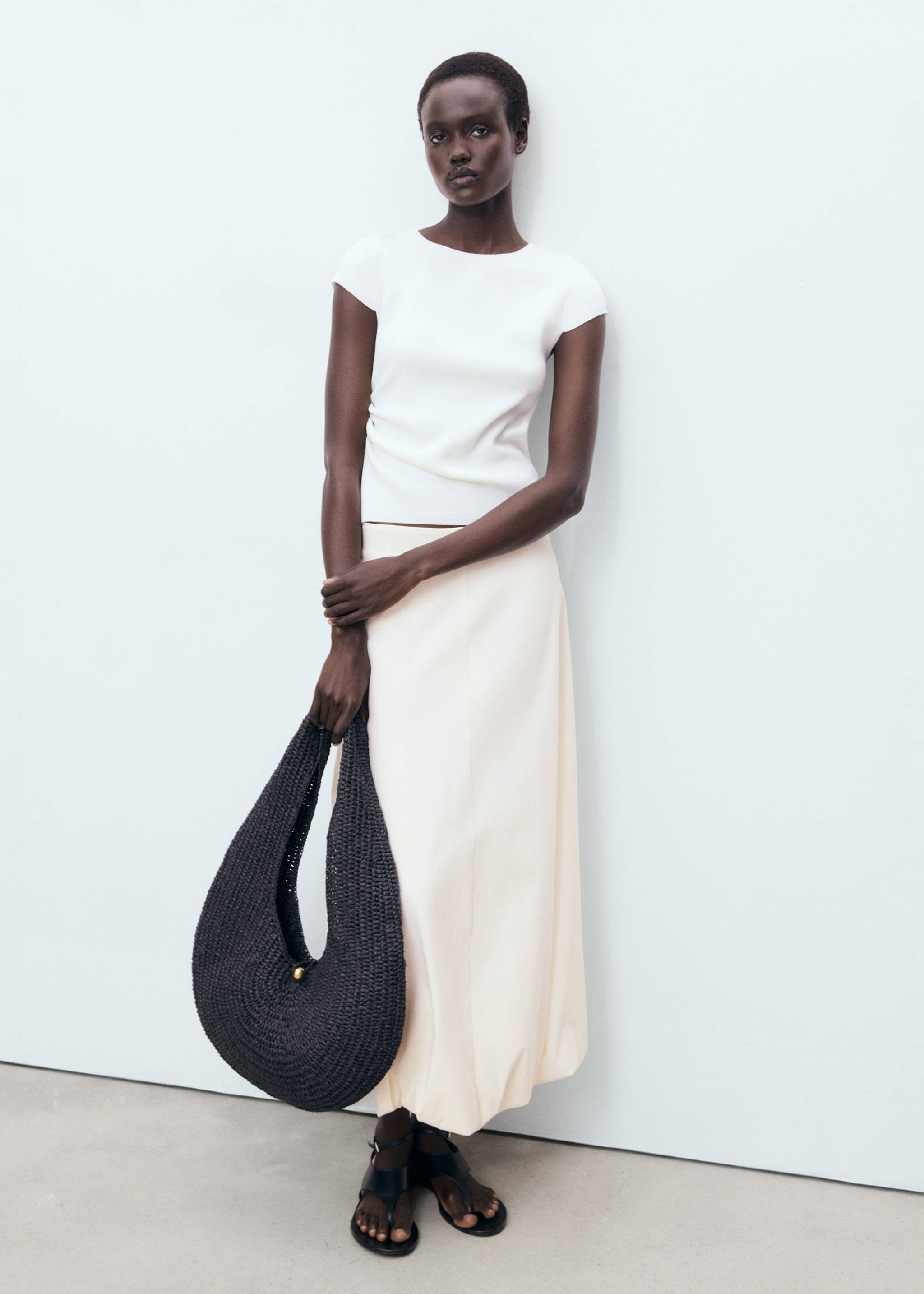 Lange ballonrok - Overzichtstekening, Ecru. Ref: 17081236-00.