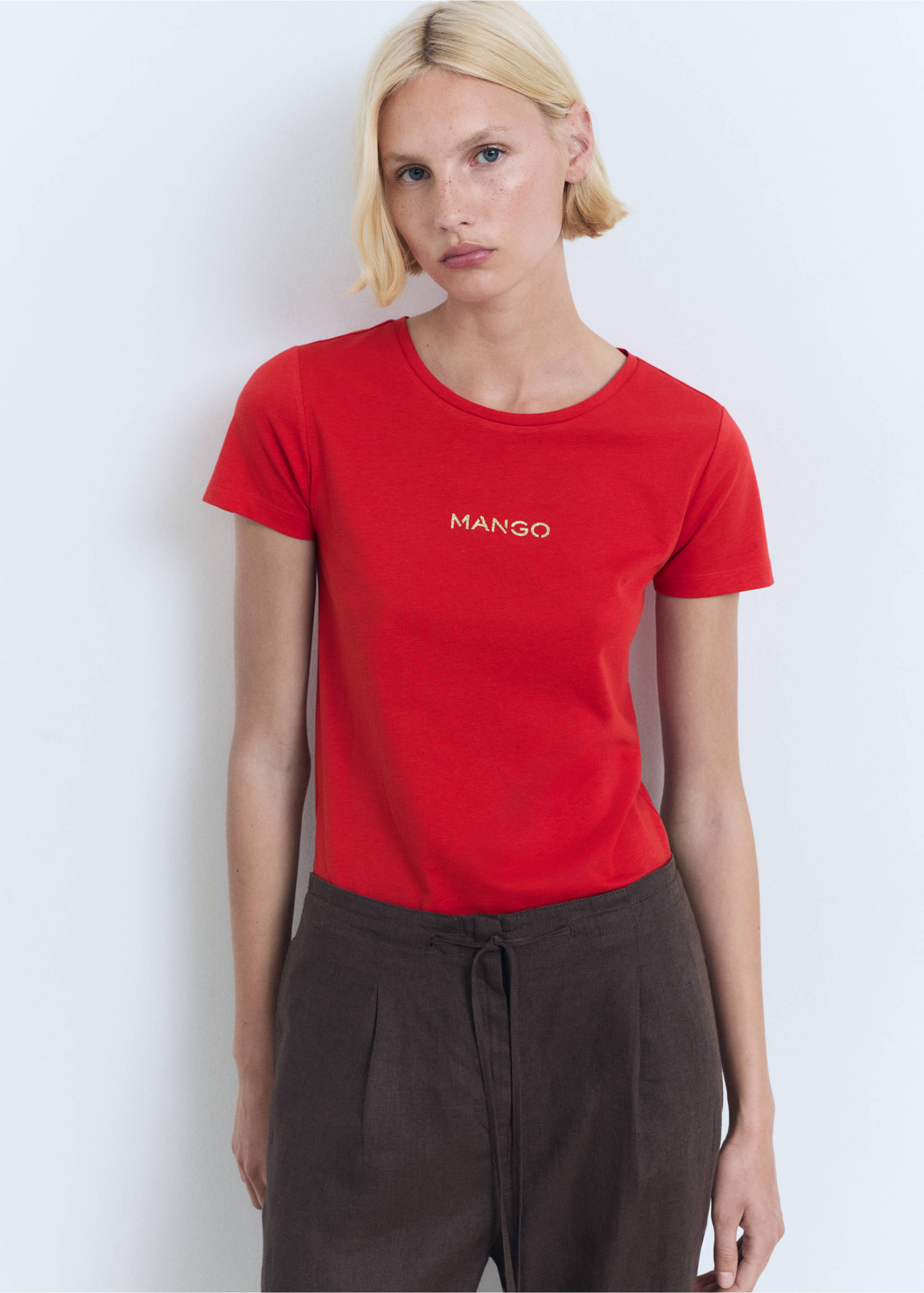 Baumwoll-T-Shirt mit Logo - Mittlere Ansicht, Rot. Ref: 17081238-00.