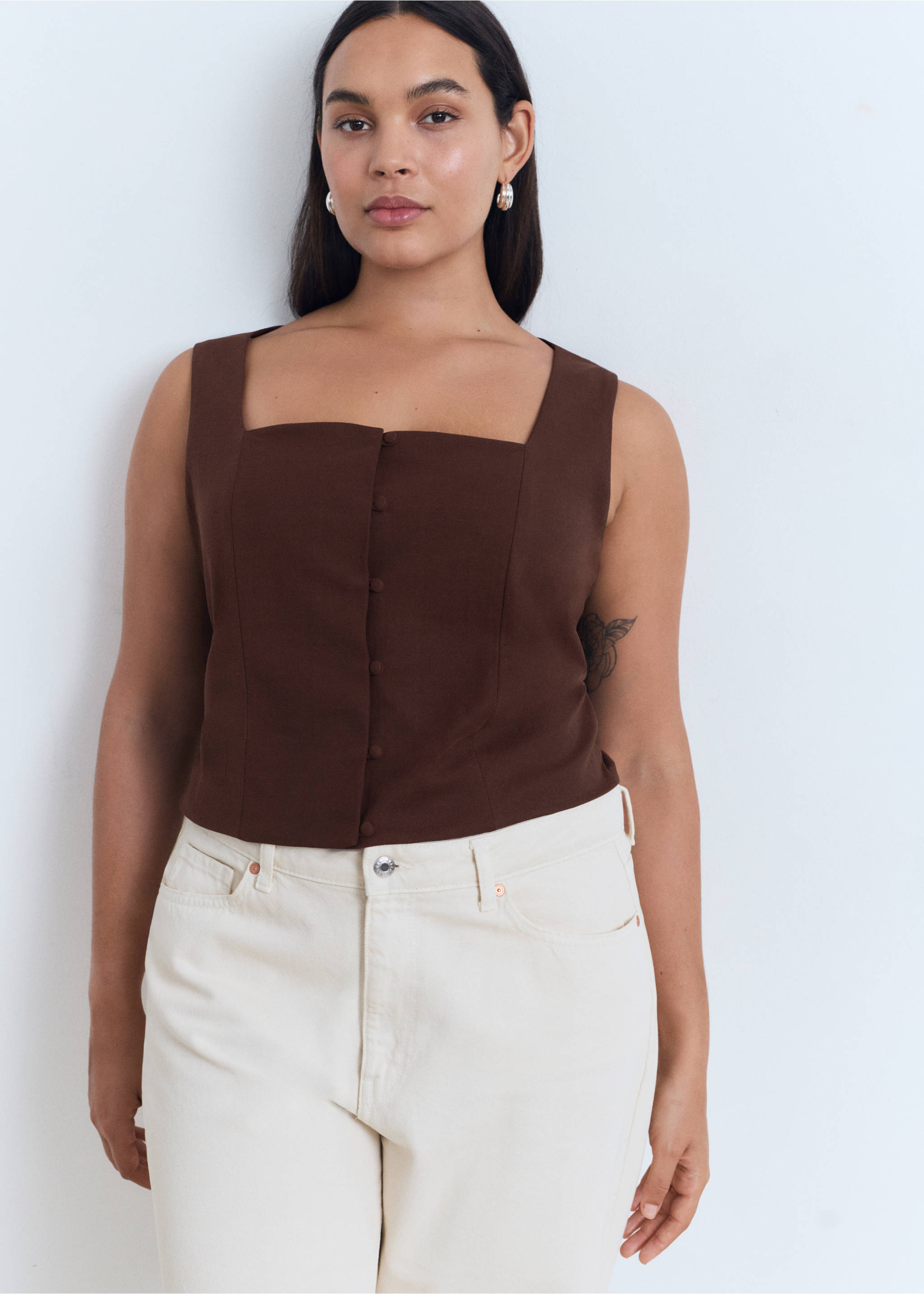 Top coton boutons - Détail de l'article 5, Chocolat. Ref: 17081241-00.